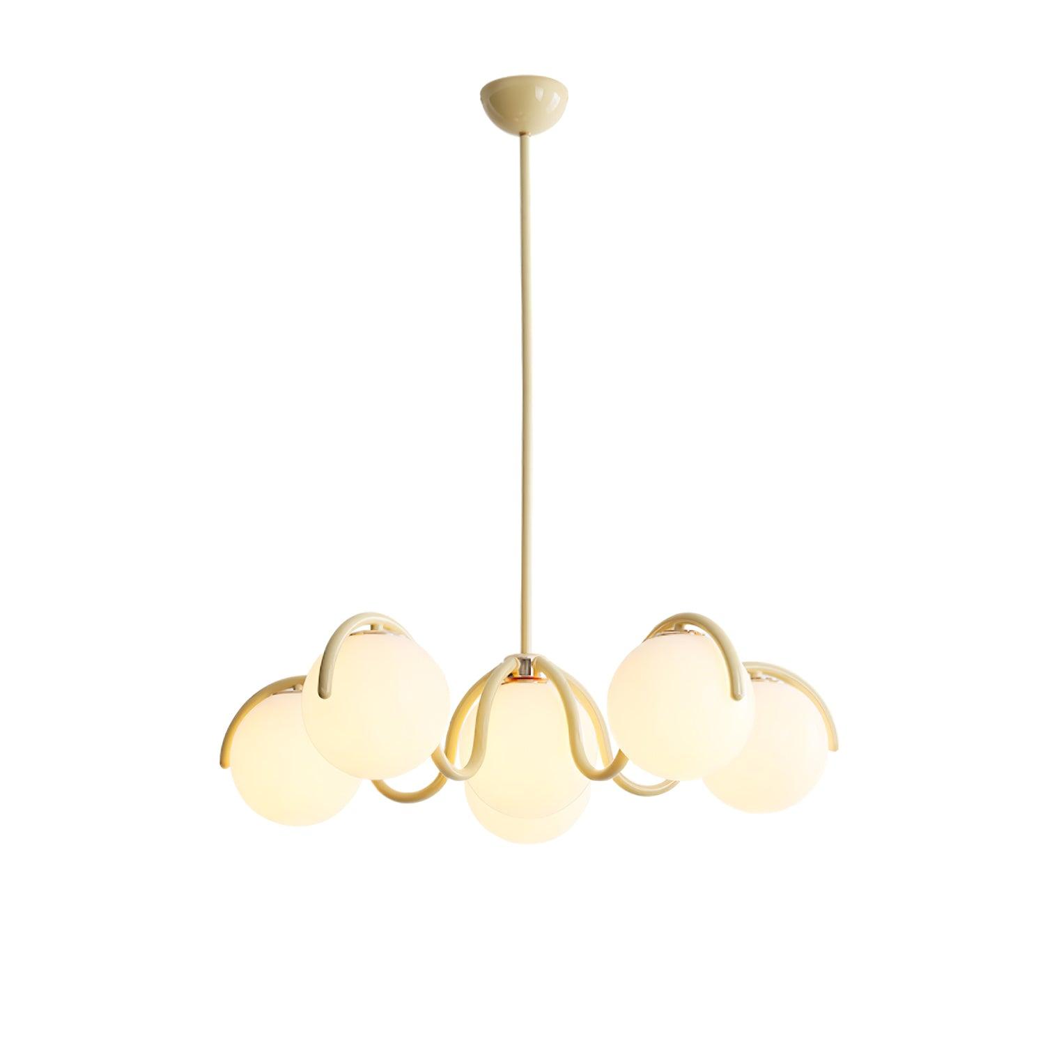 Lustra Chandelier White Glass Globes Curved Frame-Neutral Decor