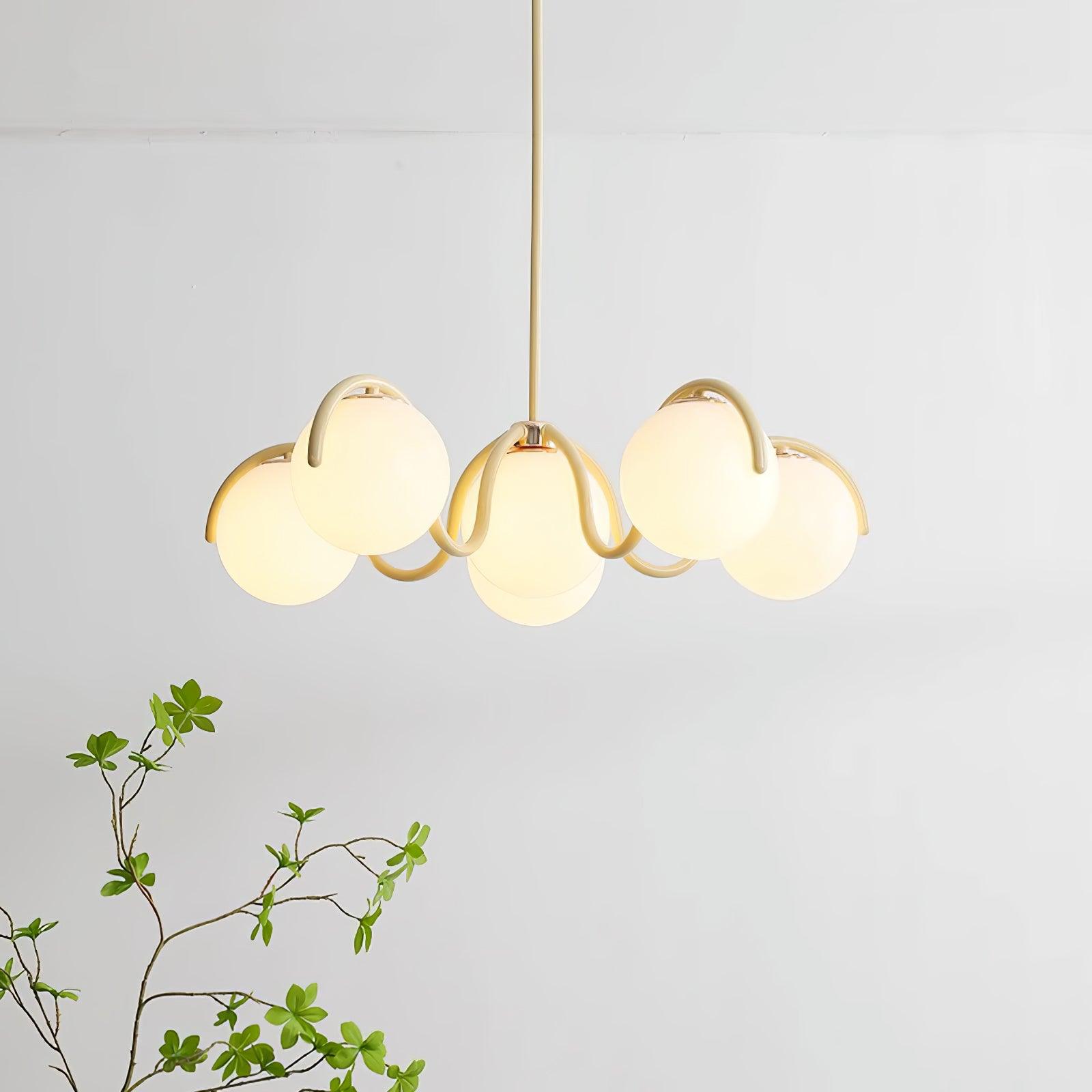 Lustra Chandelier White Glass Globes Curved Frame-Neutral Decor
