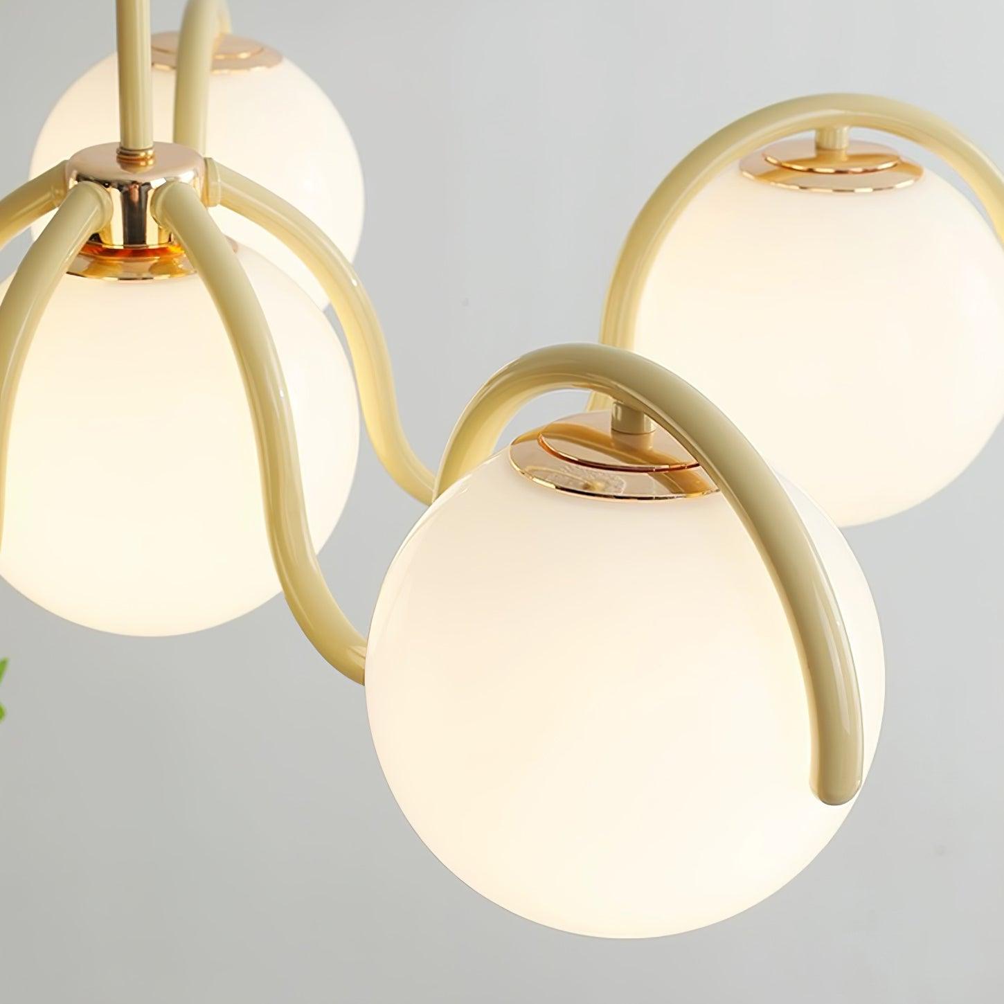 Lustra Chandelier White Glass Globes Curved Frame-Neutral Decor