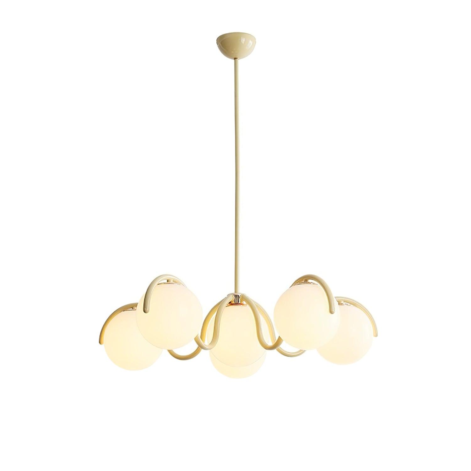 Lustra Chandelier White Glass Globes Curved Frame-Neutral Decor