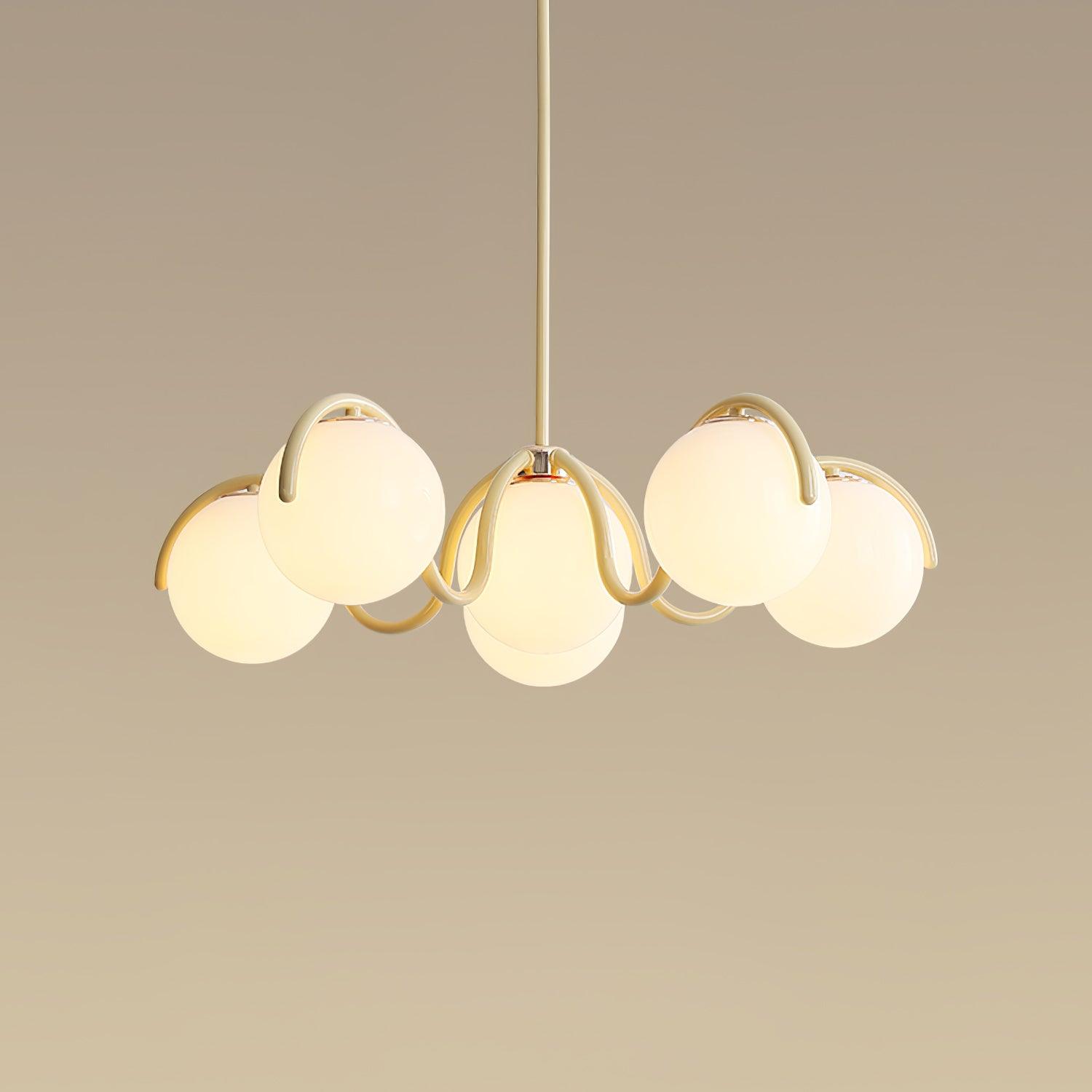 Lustra Chandelier White Glass Globes Curved Frame-Neutral Decor