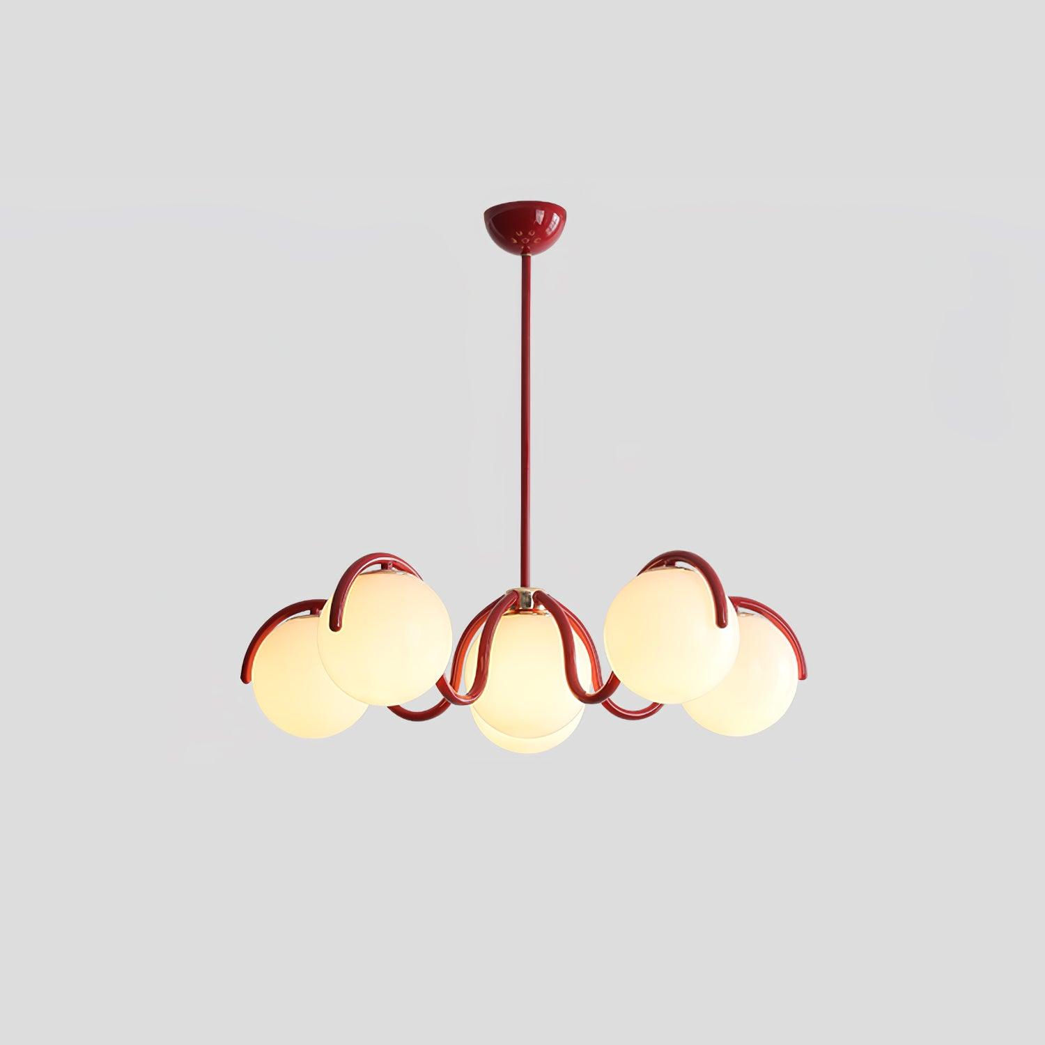 Lustra Chandelier White Glass Globes Curved Frame-Neutral Decor