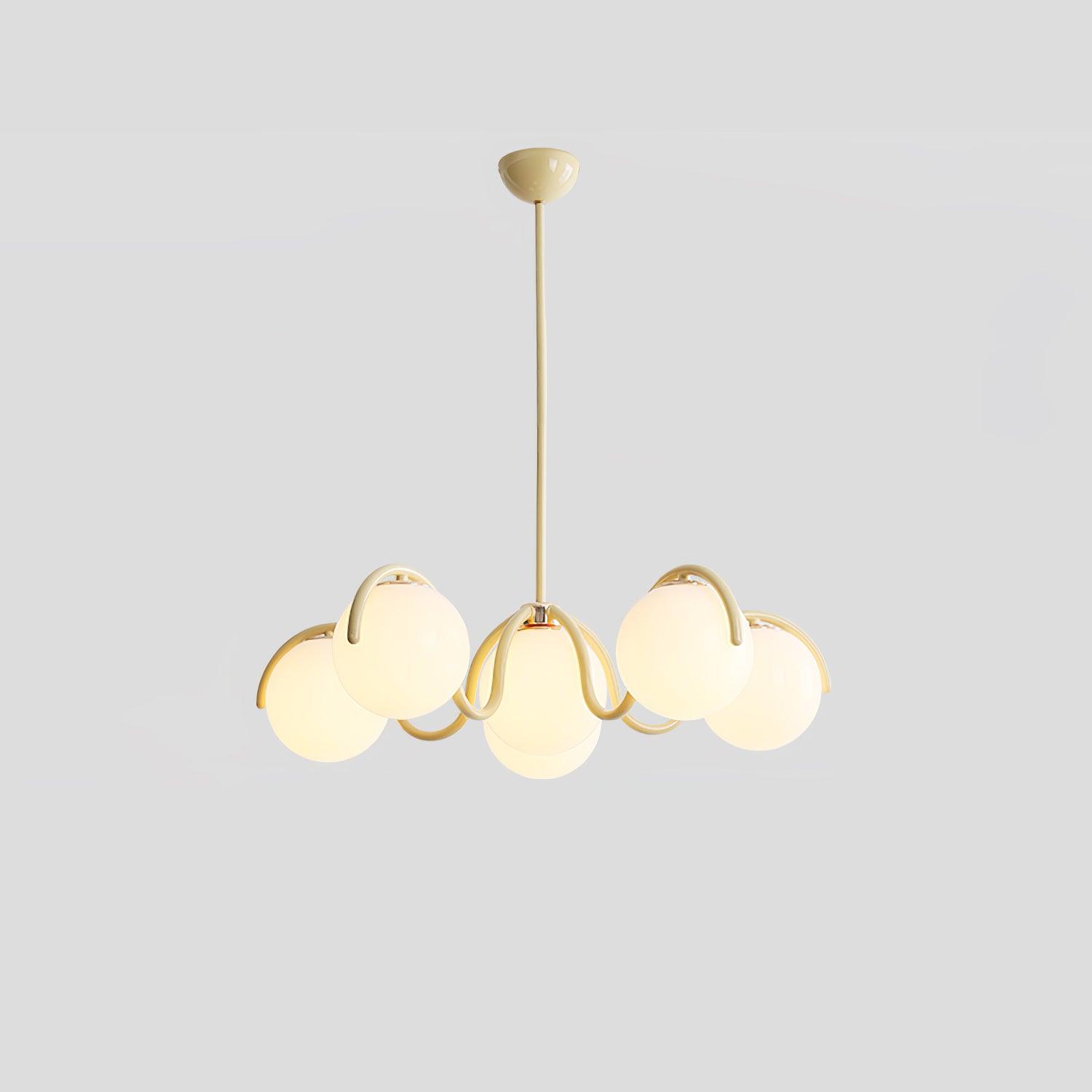 Lustra Chandelier White Glass Globes Curved Frame-Neutral Decor