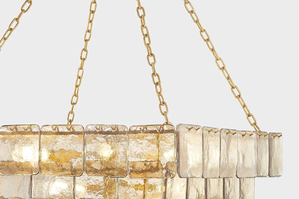 Aurora Chandelier Chain Champagne Piastre Glass Tiered-Neutral Decor