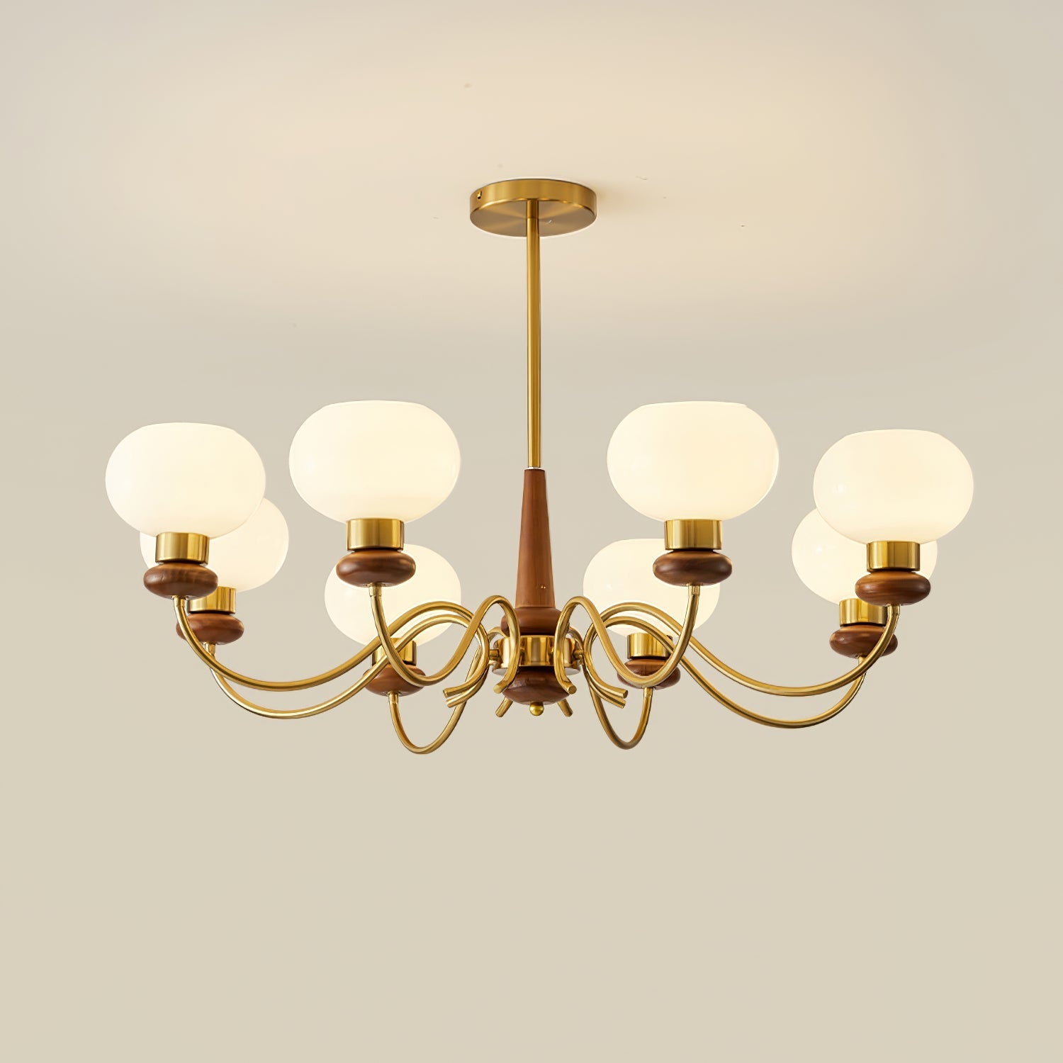 Lustra Chandelier Brass Wood Globe Classic-Neutral Decor