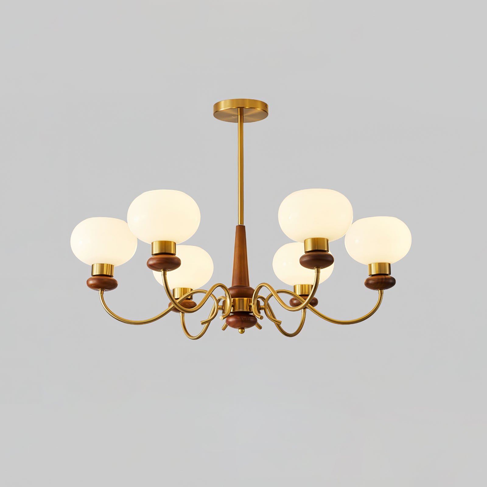 Lustra Chandelier Brass Wood Globe Classic-Neutral Decor