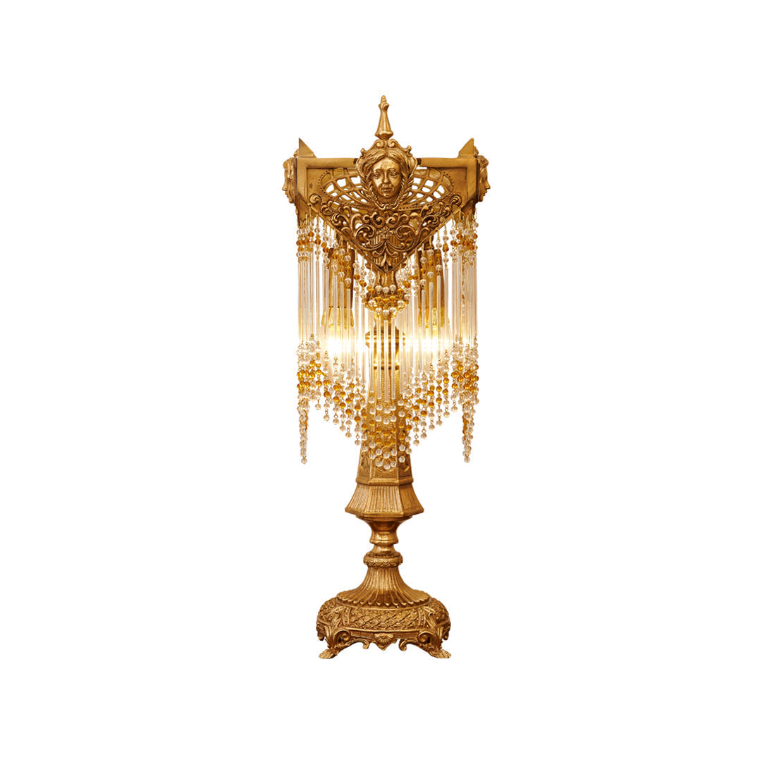 Regency Table Lamp with brass body and crystal details.