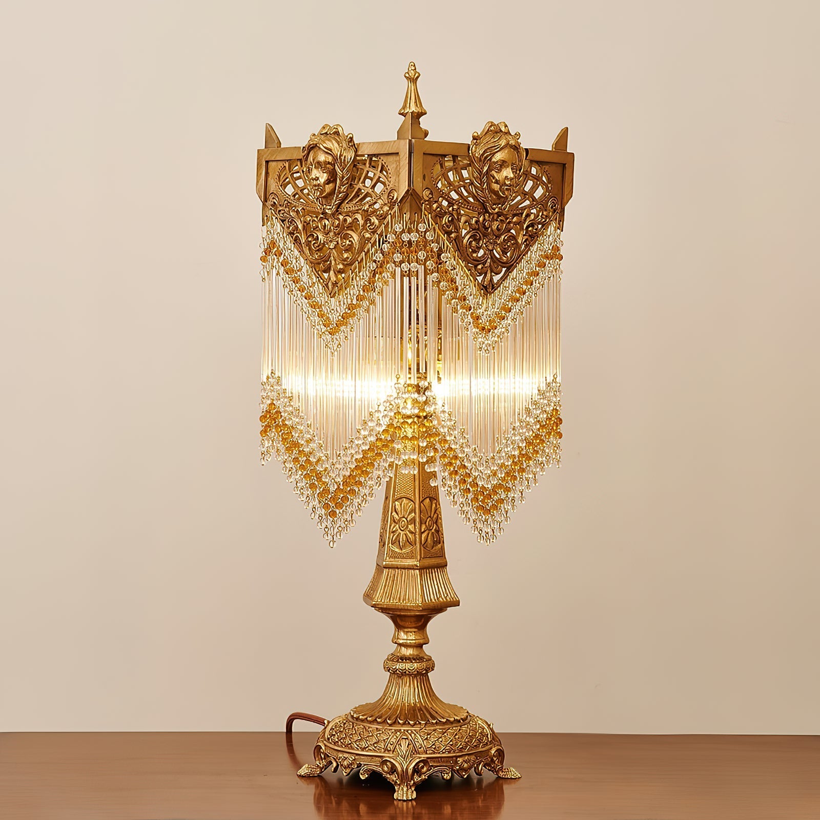The lamp against a light background.