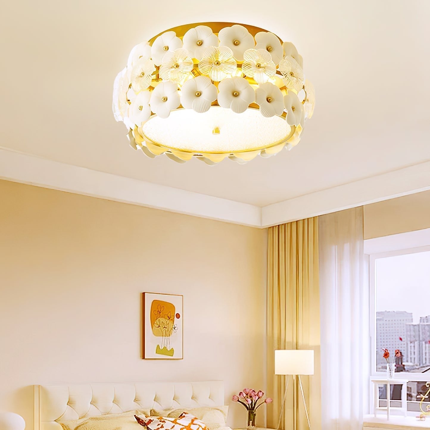 Regina Art Flowers Glass Ceramics Ceiling Lamp-Neutral Decor