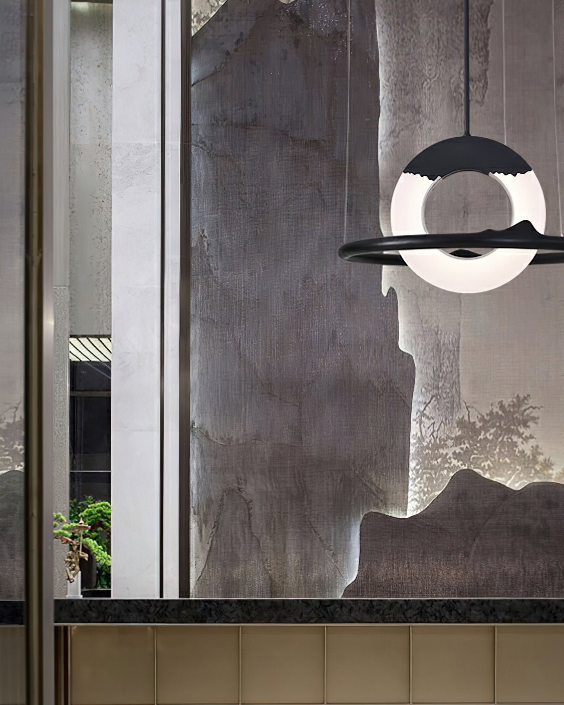 Mytalan Circular Acrylic Wood Pendant Light-Neutral Decor