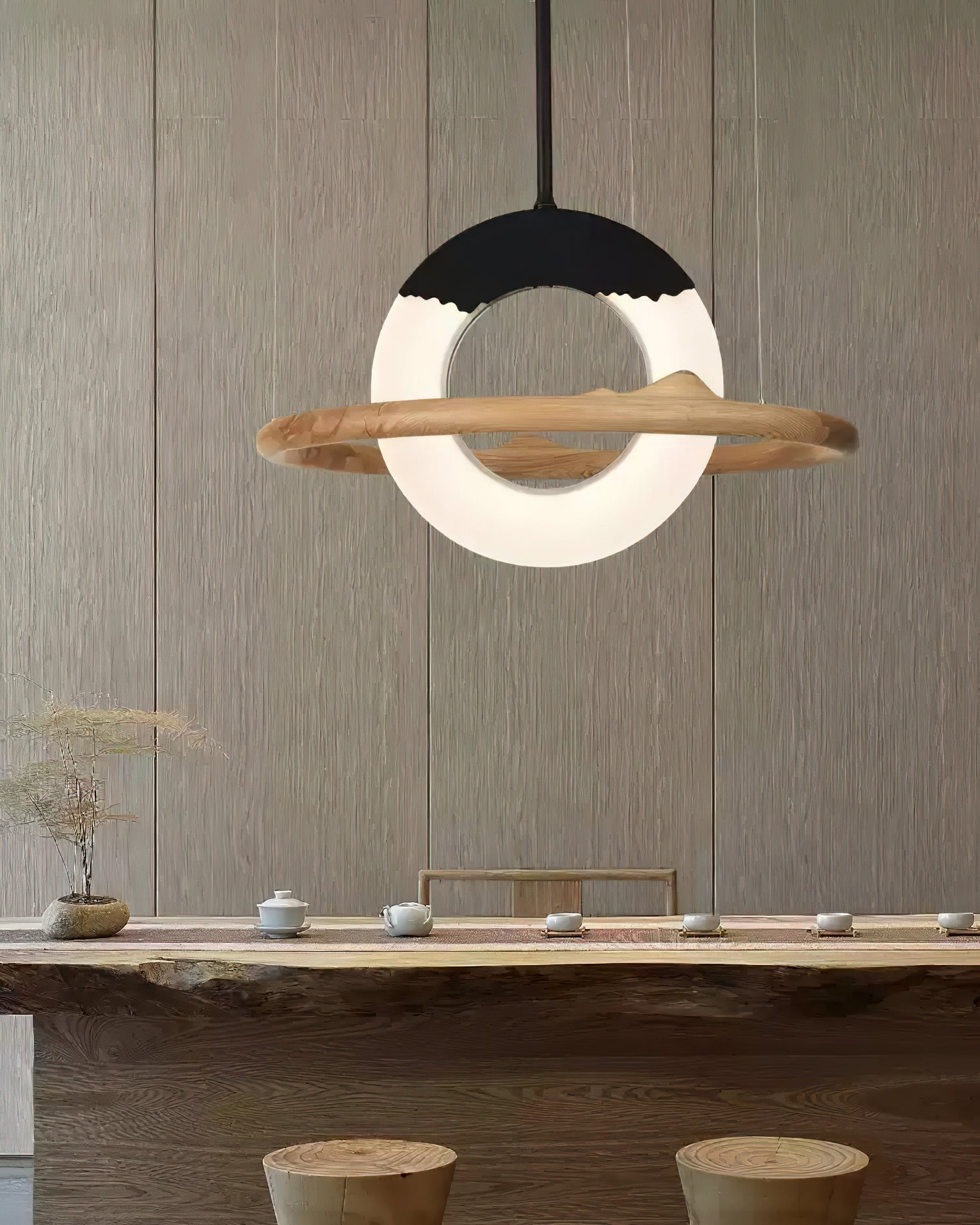 Mytalan Circular Acrylic Wood Pendant Light-Neutral Decor