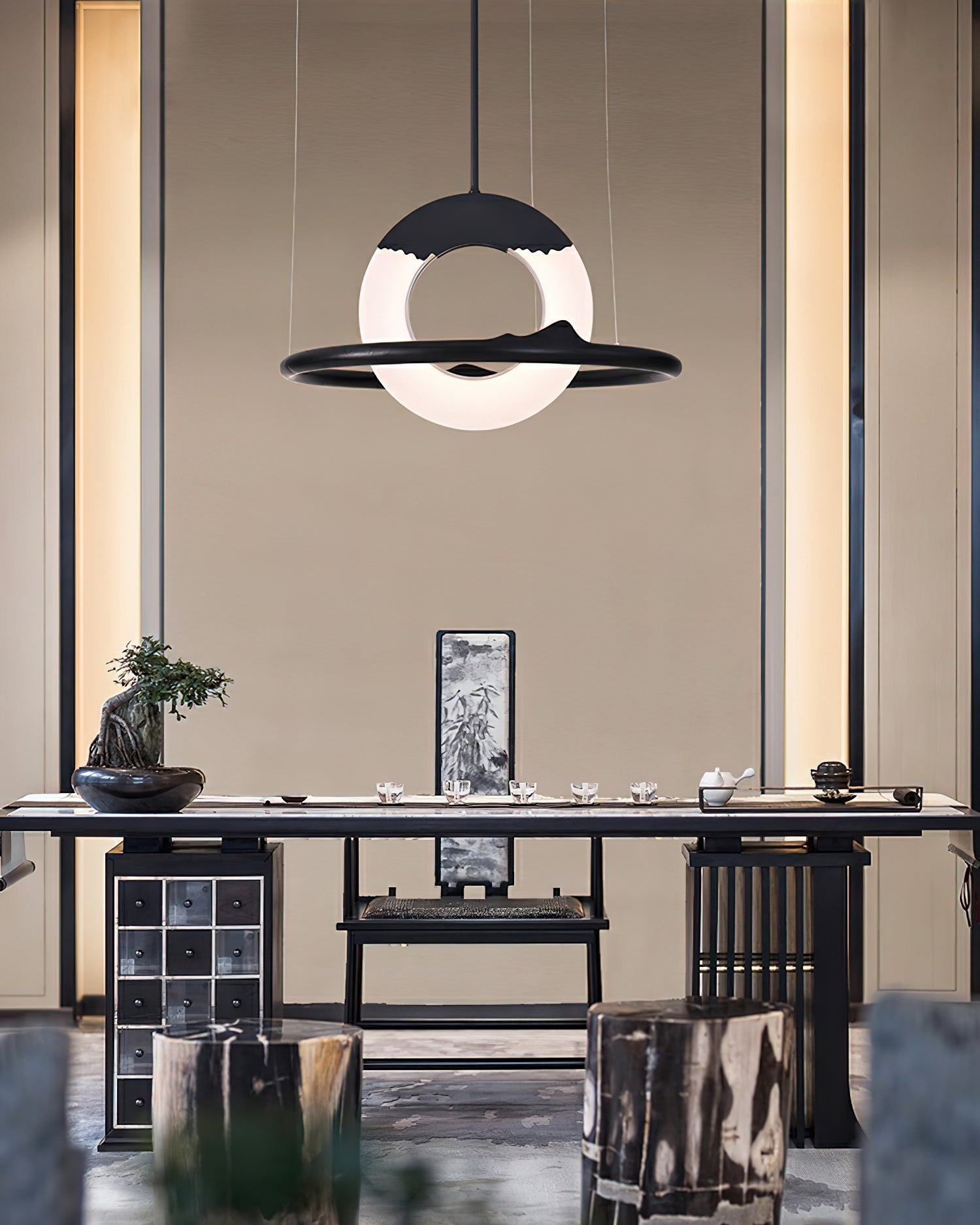 Mytalan Circular Acrylic Wood Pendant Light-Neutral Decor