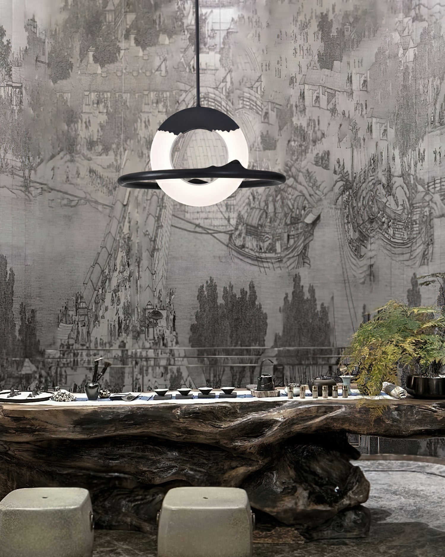 Mytalan Circular Acrylic Wood Pendant Light-Neutral Decor