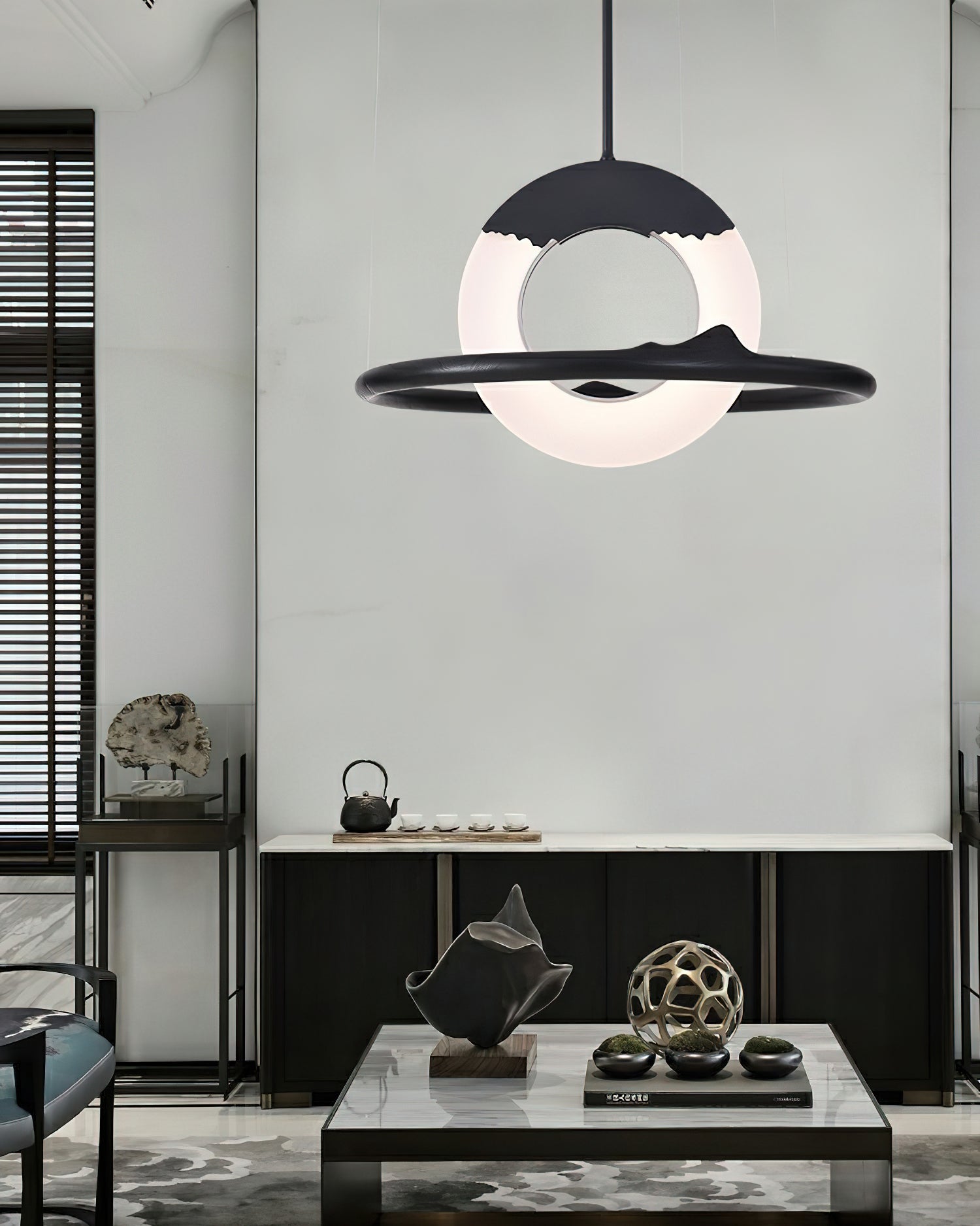Mytalan Circular Acrylic Wood Pendant Light-Neutral Decor