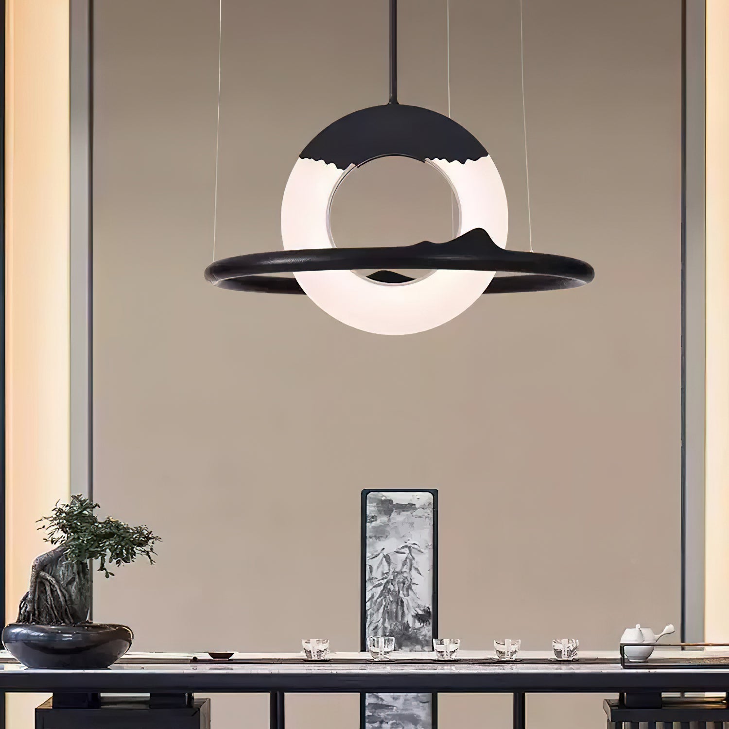 Mytalan Circular Acrylic Wood Pendant Light-Neutral Decor