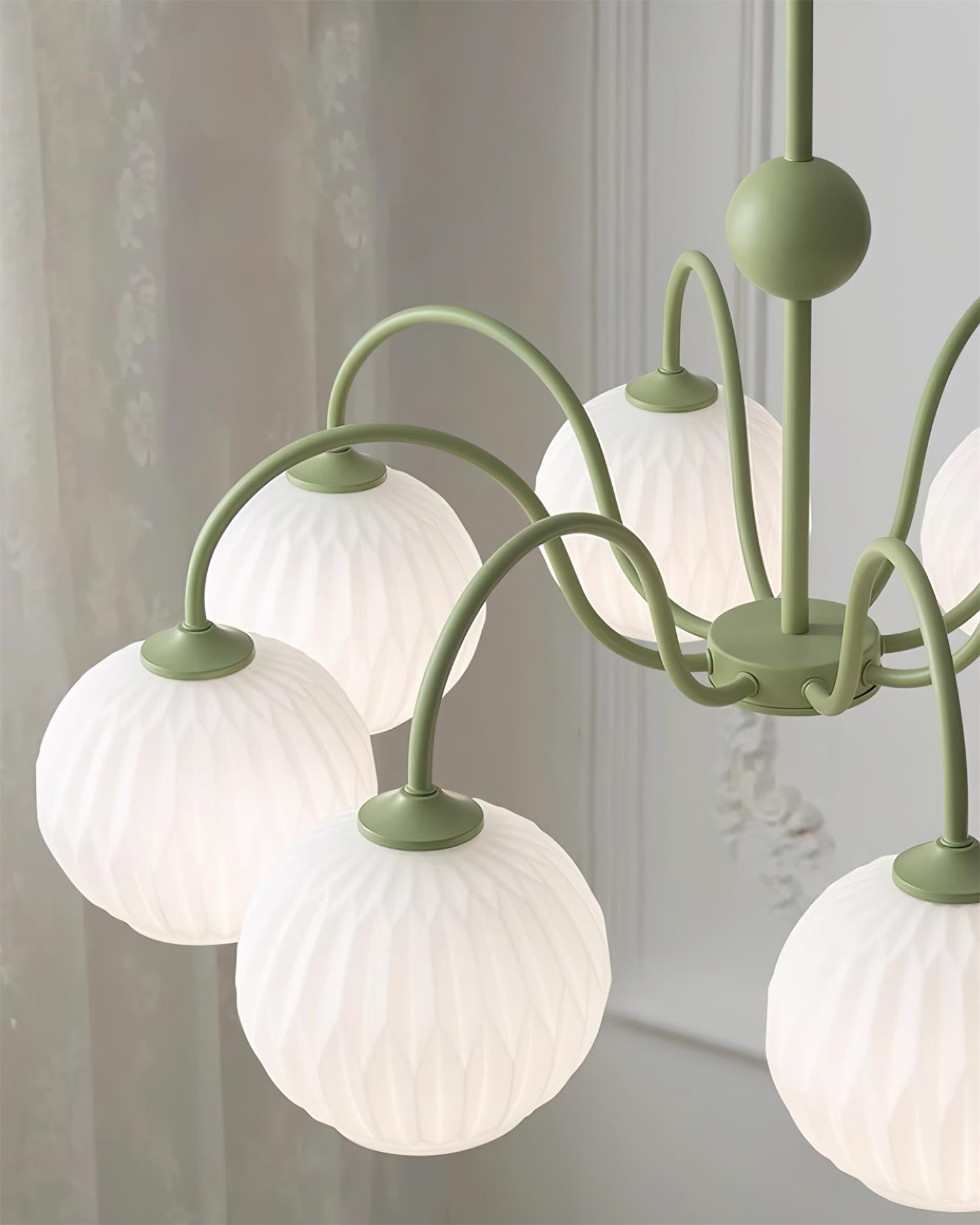 Colven Chandelier Green Ribbed Glass Modern 8-Light-Neutral Decor