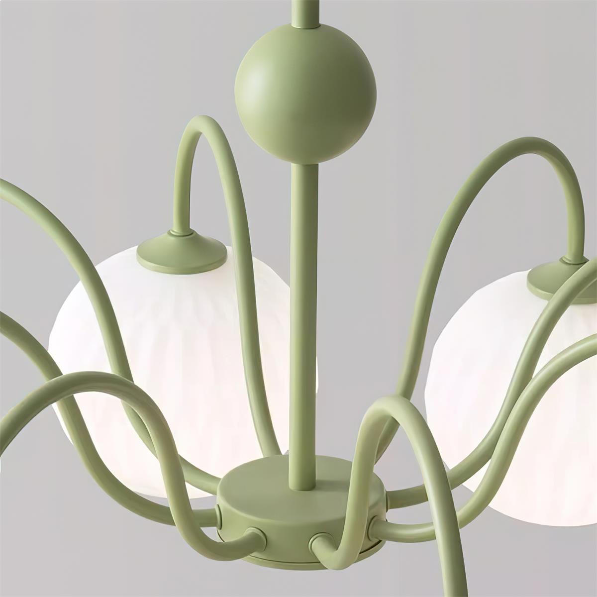 Colven Chandelier Green Ribbed Glass Modern 8-Light-Neutral Decor