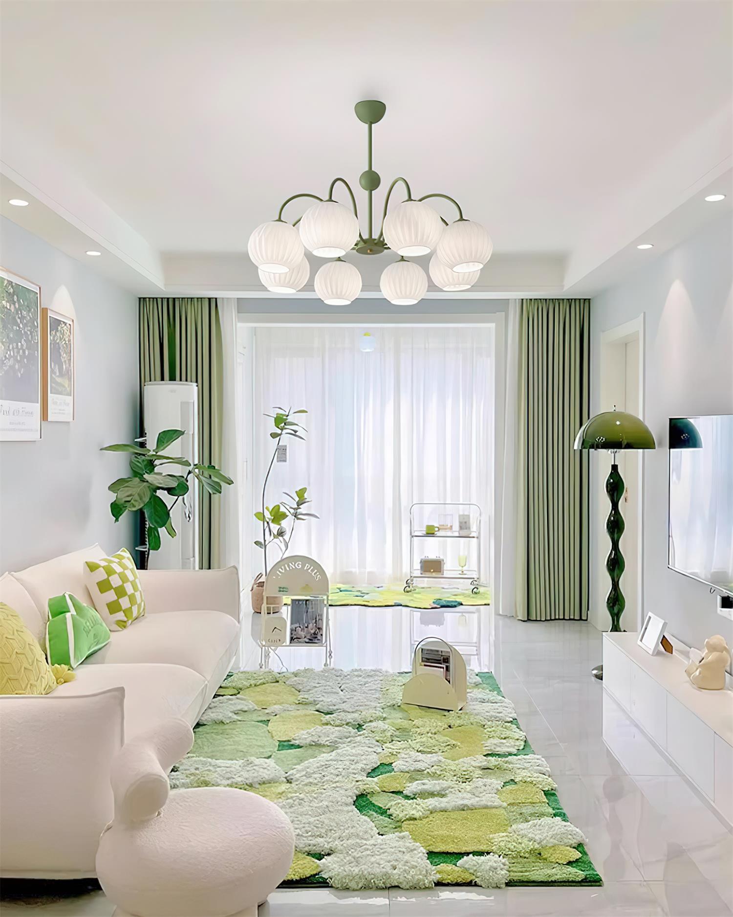 Colven Chandelier Green Ribbed Glass Modern 8-Light-Neutral Decor