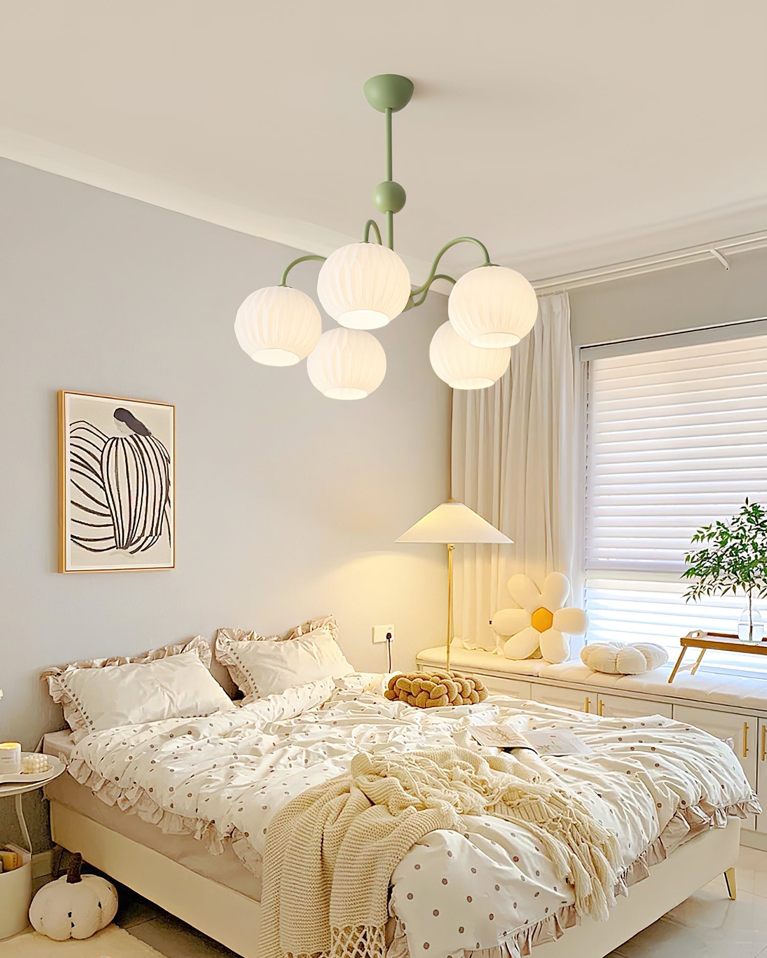 Colven Chandelier Green Ribbed Glass Modern 8-Light-Neutral Decor