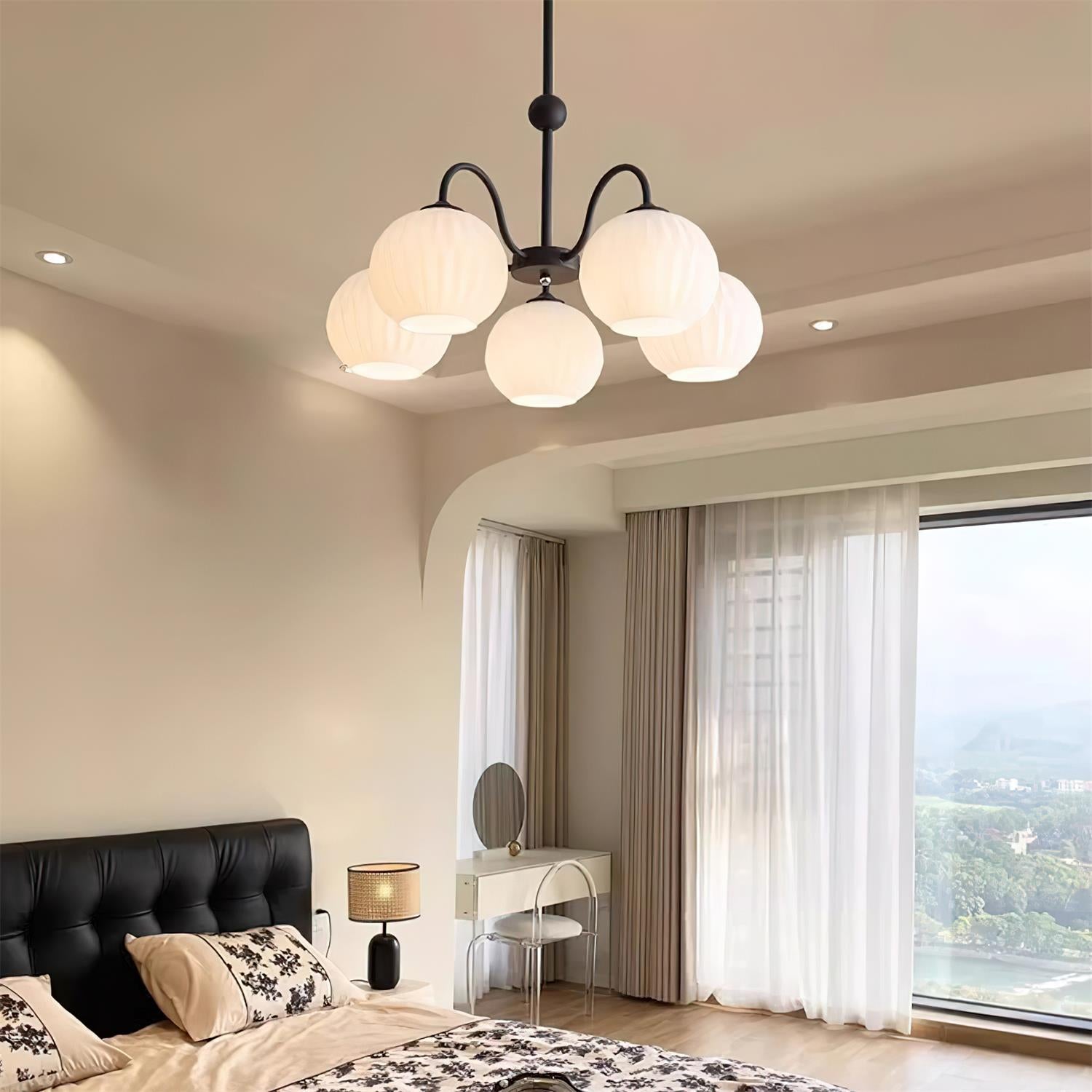 Colven Chandelier Green Ribbed Glass Modern 8-Light-Neutral Decor
