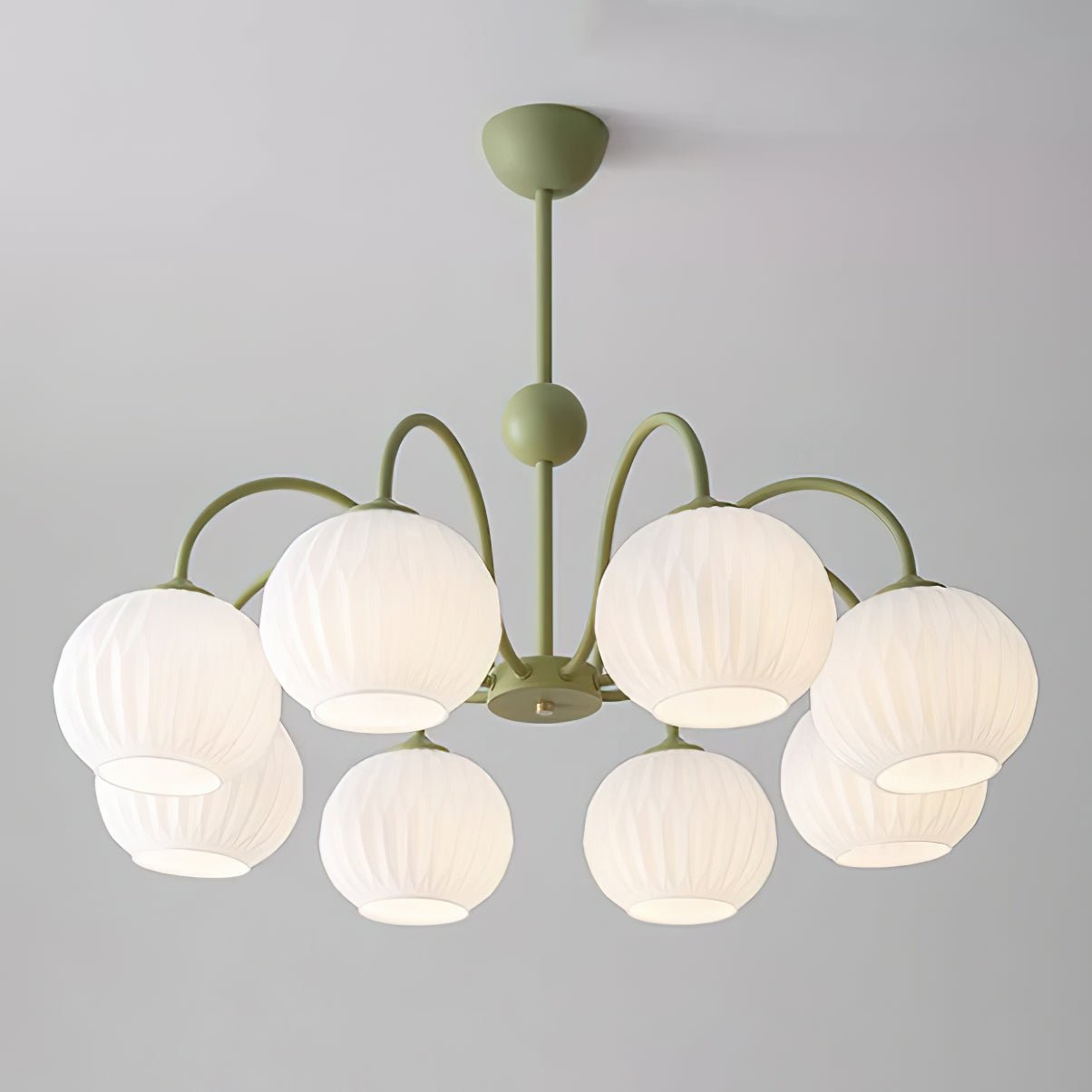 Colven Chandelier Green Ribbed Glass Modern 8-Light-Neutral Decor