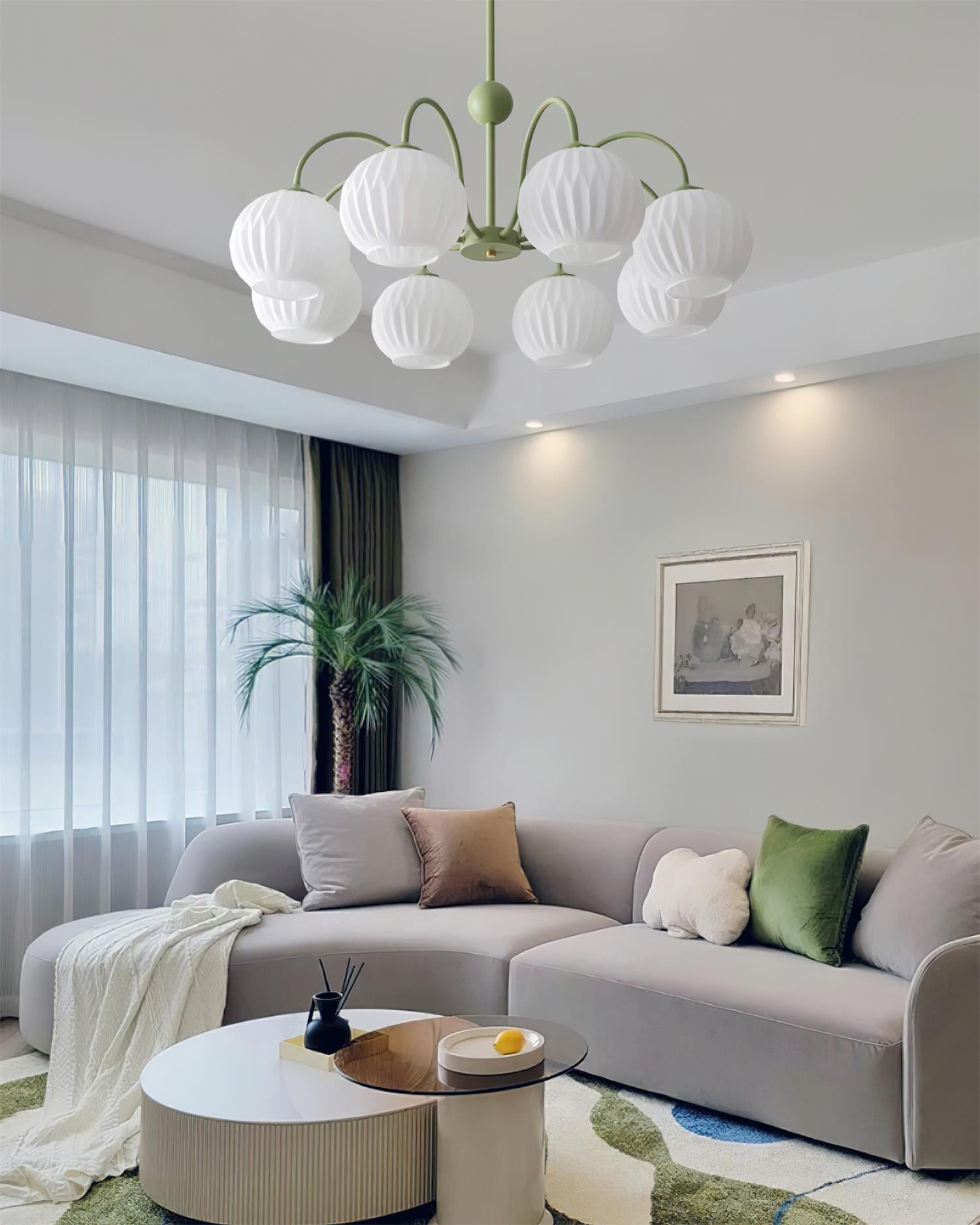 Colven Chandelier Green Ribbed Glass Modern 8-Light-Neutral Decor