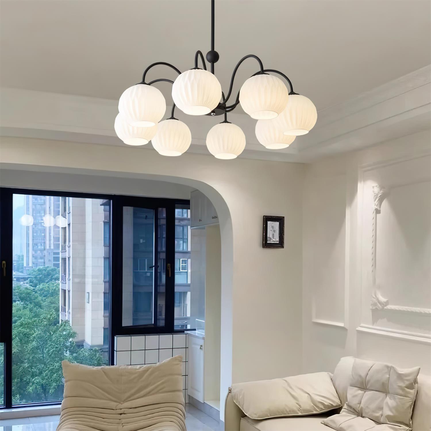 Colven Chandelier Green Ribbed Glass Modern 8-Light-Neutral Decor