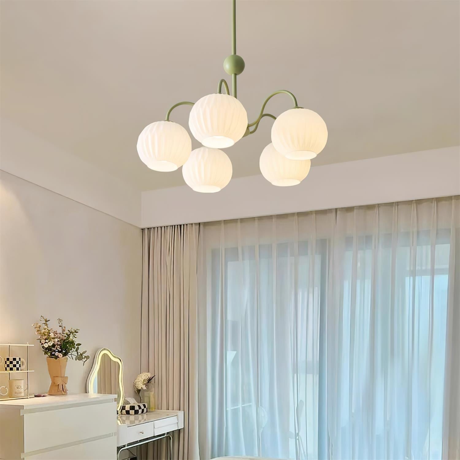Colven Chandelier Green Ribbed Glass Modern 8-Light-Neutral Decor