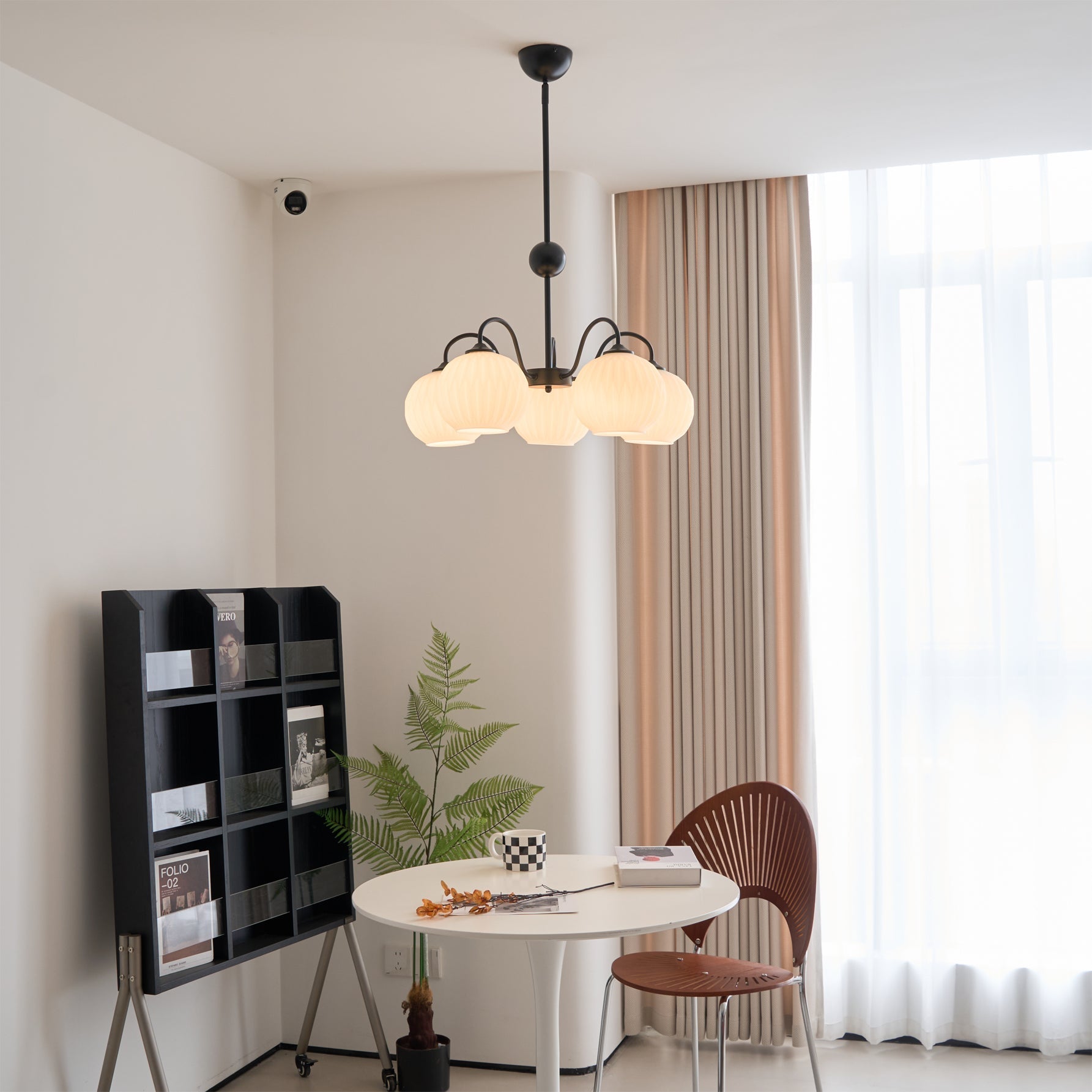 Colven Chandelier Green Ribbed Glass Modern 8-Light-Neutral Decor