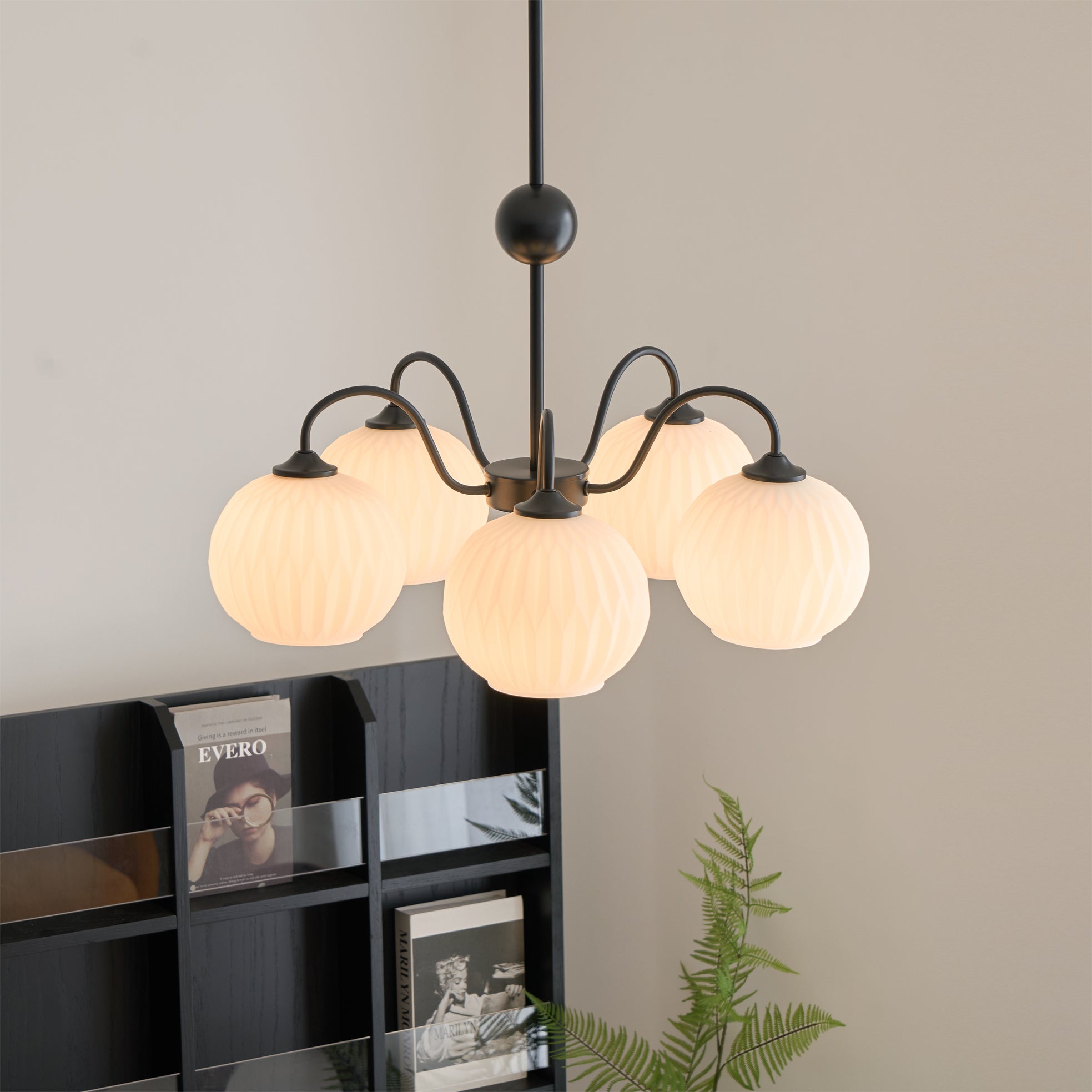 Colven Chandelier Green Ribbed Glass Modern 8-Light-Neutral Decor
