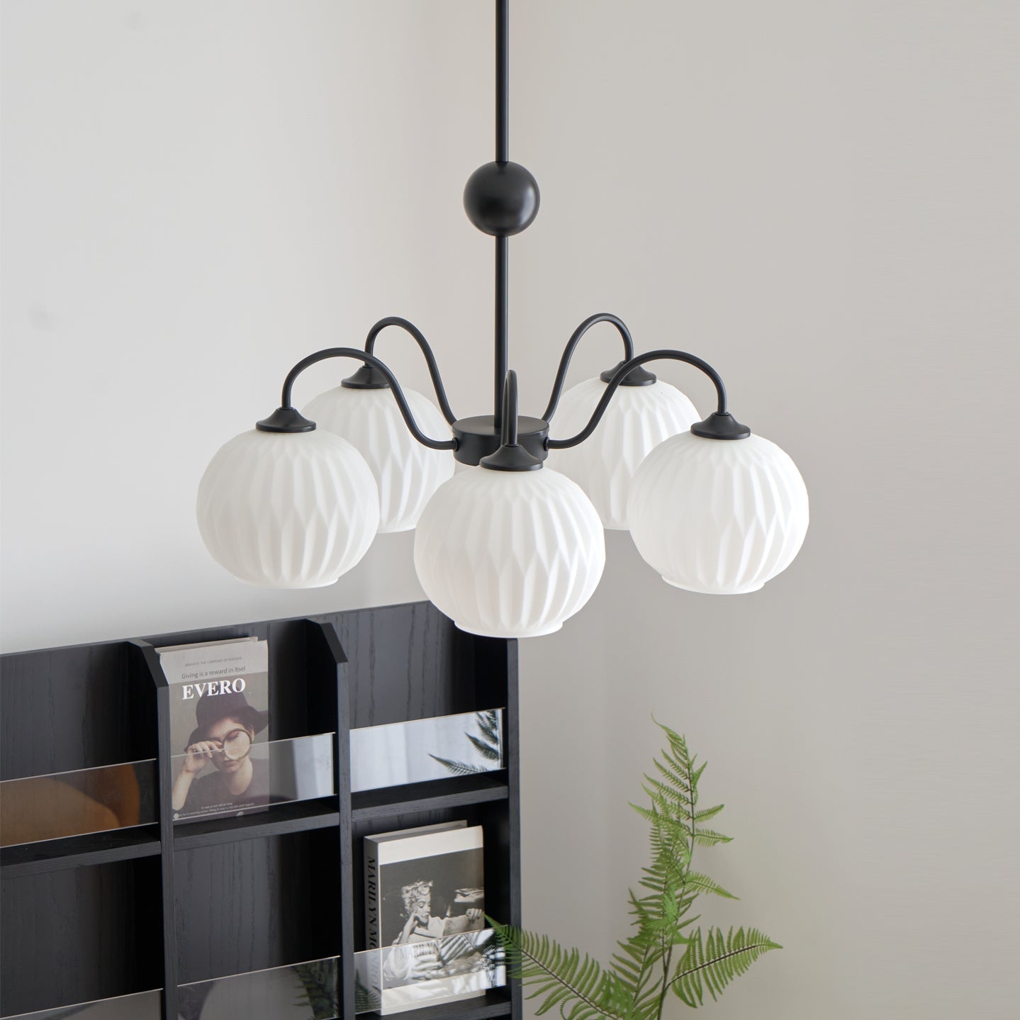 Colven Chandelier Green Ribbed Glass Modern 8-Light-Neutral Decor