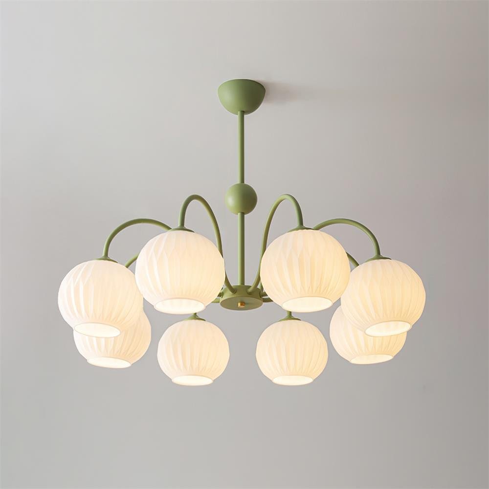 Colven Chandelier Green Ribbed Glass Modern 8-Light-Neutral Decor