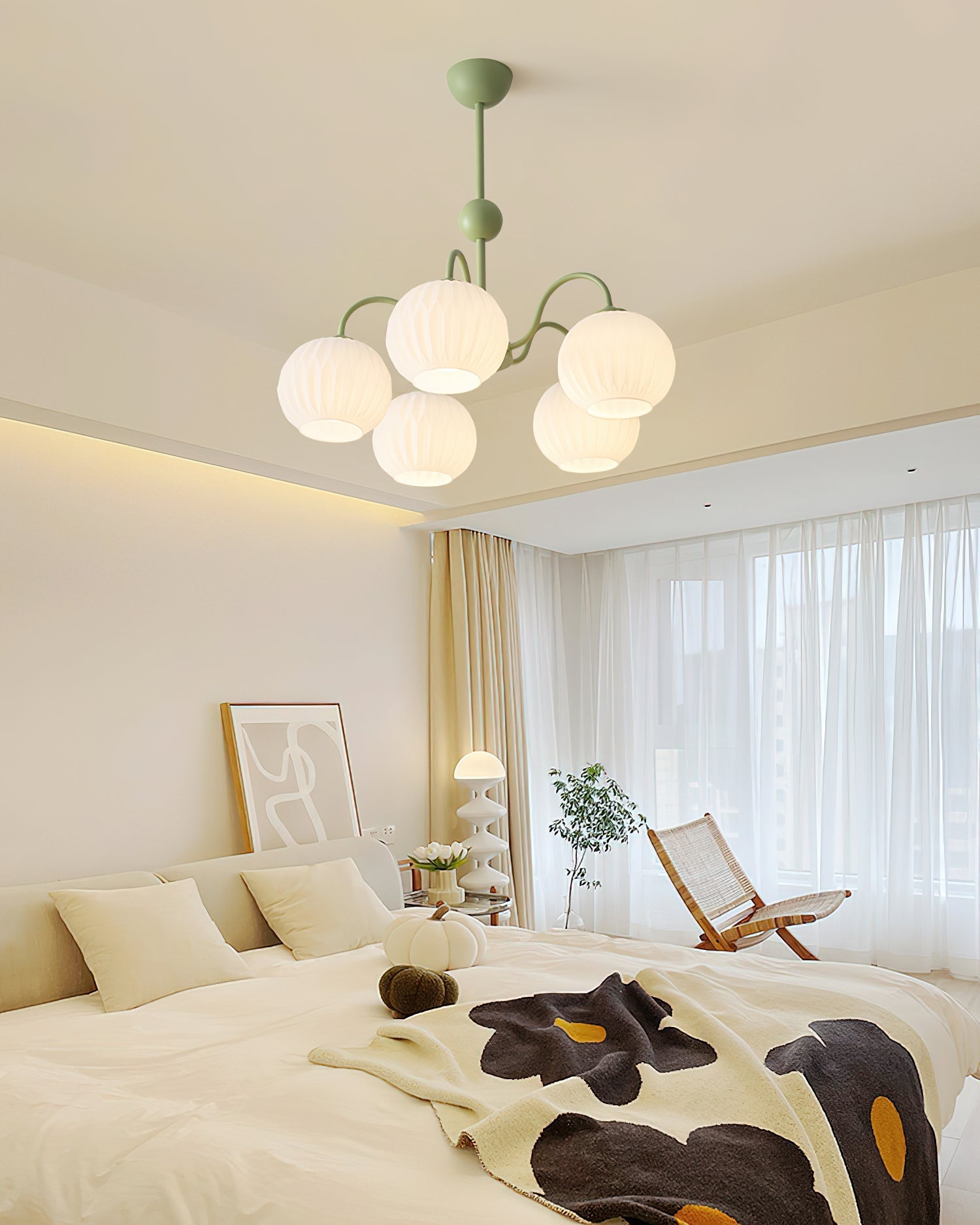 Colven Chandelier Green Ribbed Glass Modern 8-Light-Neutral Decor