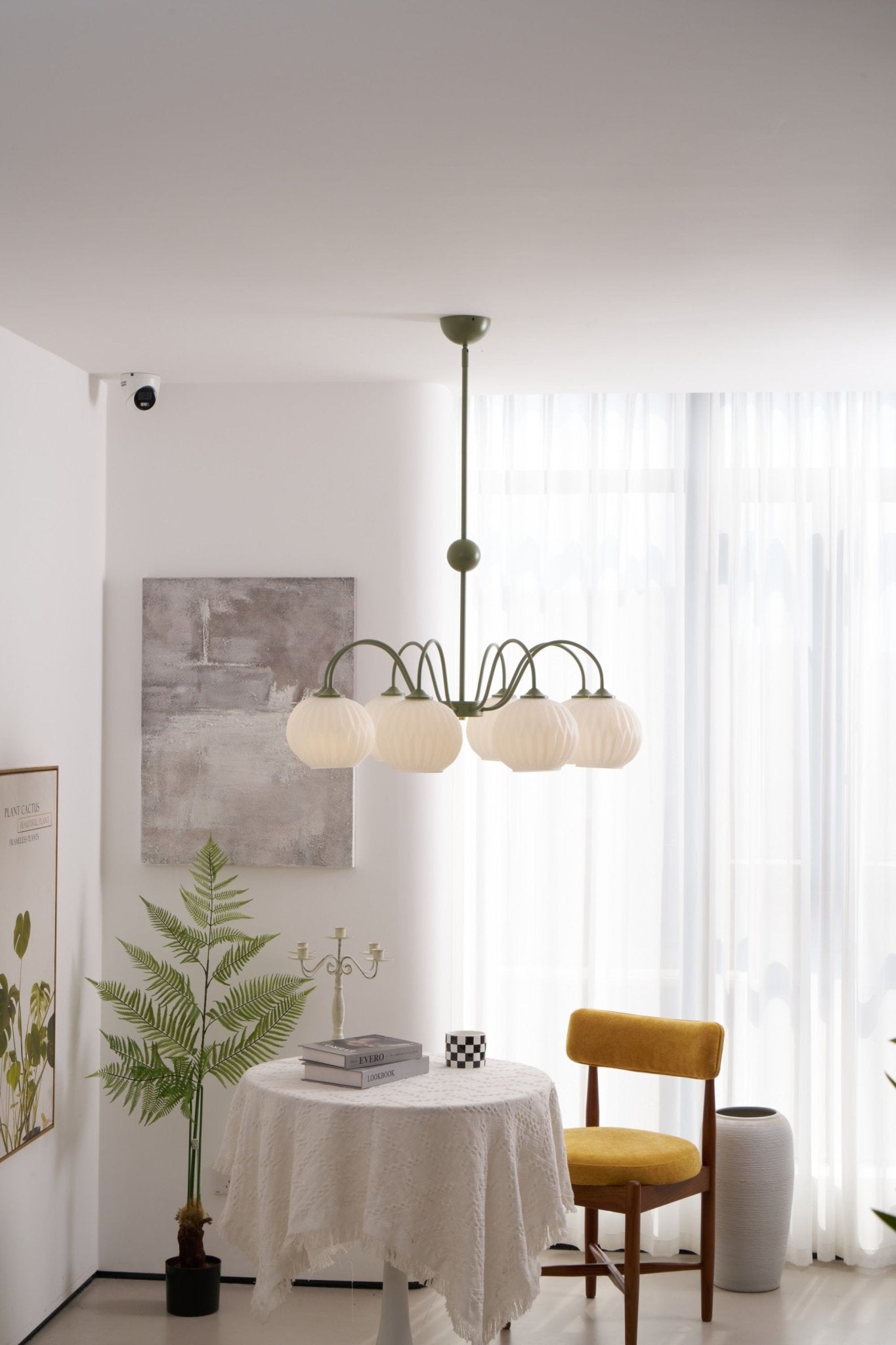 Colven Chandelier Green Ribbed Glass Modern 8-Light-Neutral Decor