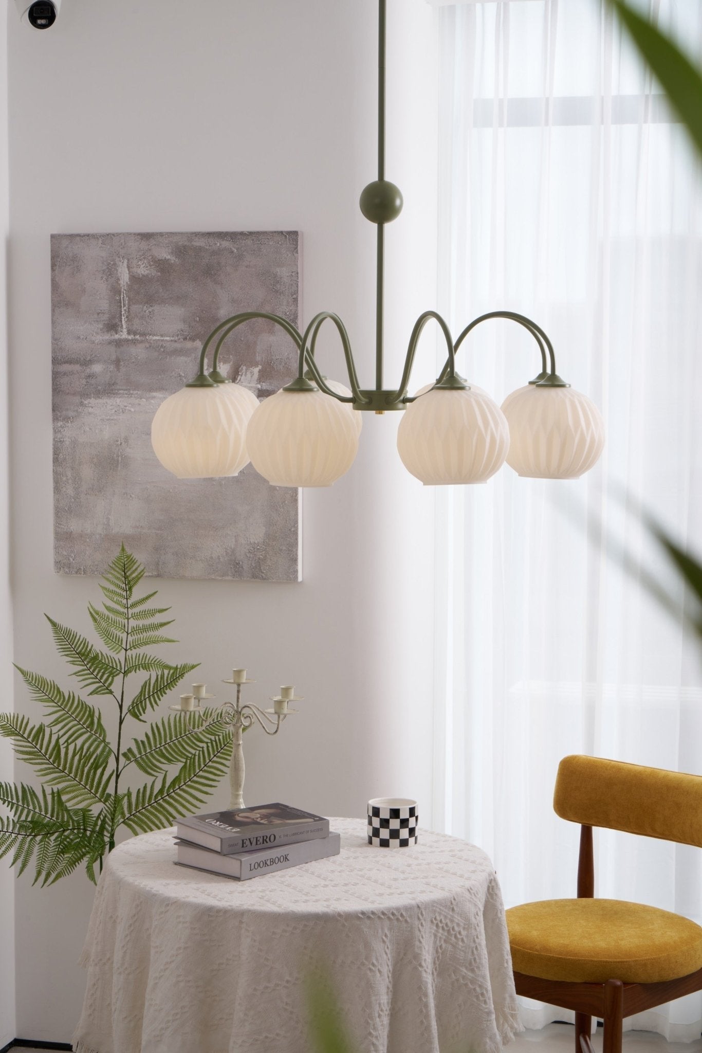 Colven Chandelier Green Ribbed Glass Modern 8-Light-Neutral Decor