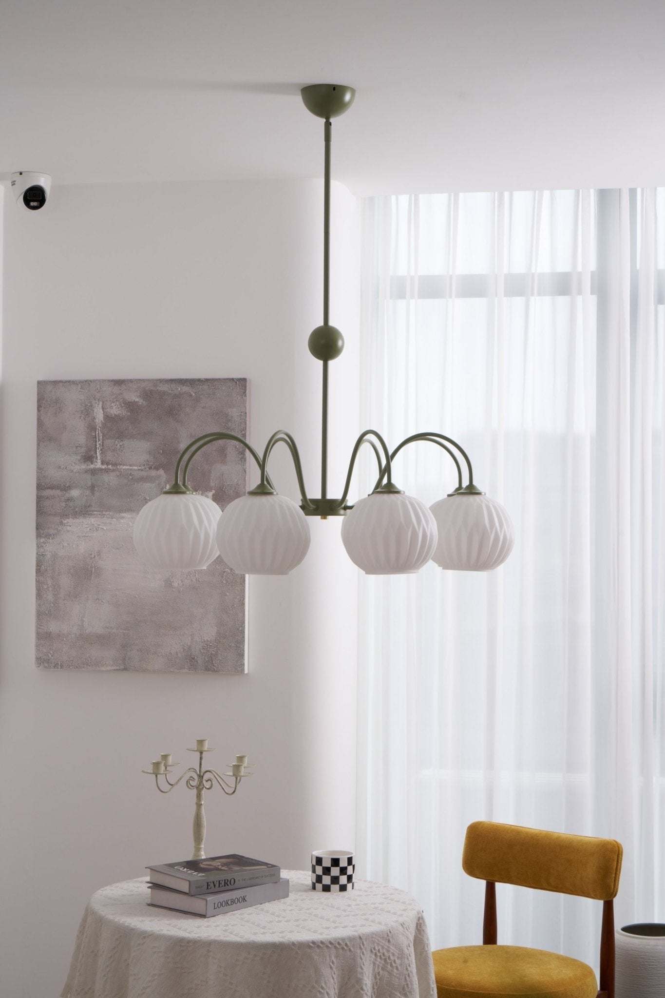 Colven Chandelier Green Ribbed Glass Modern 8-Light-Neutral Decor