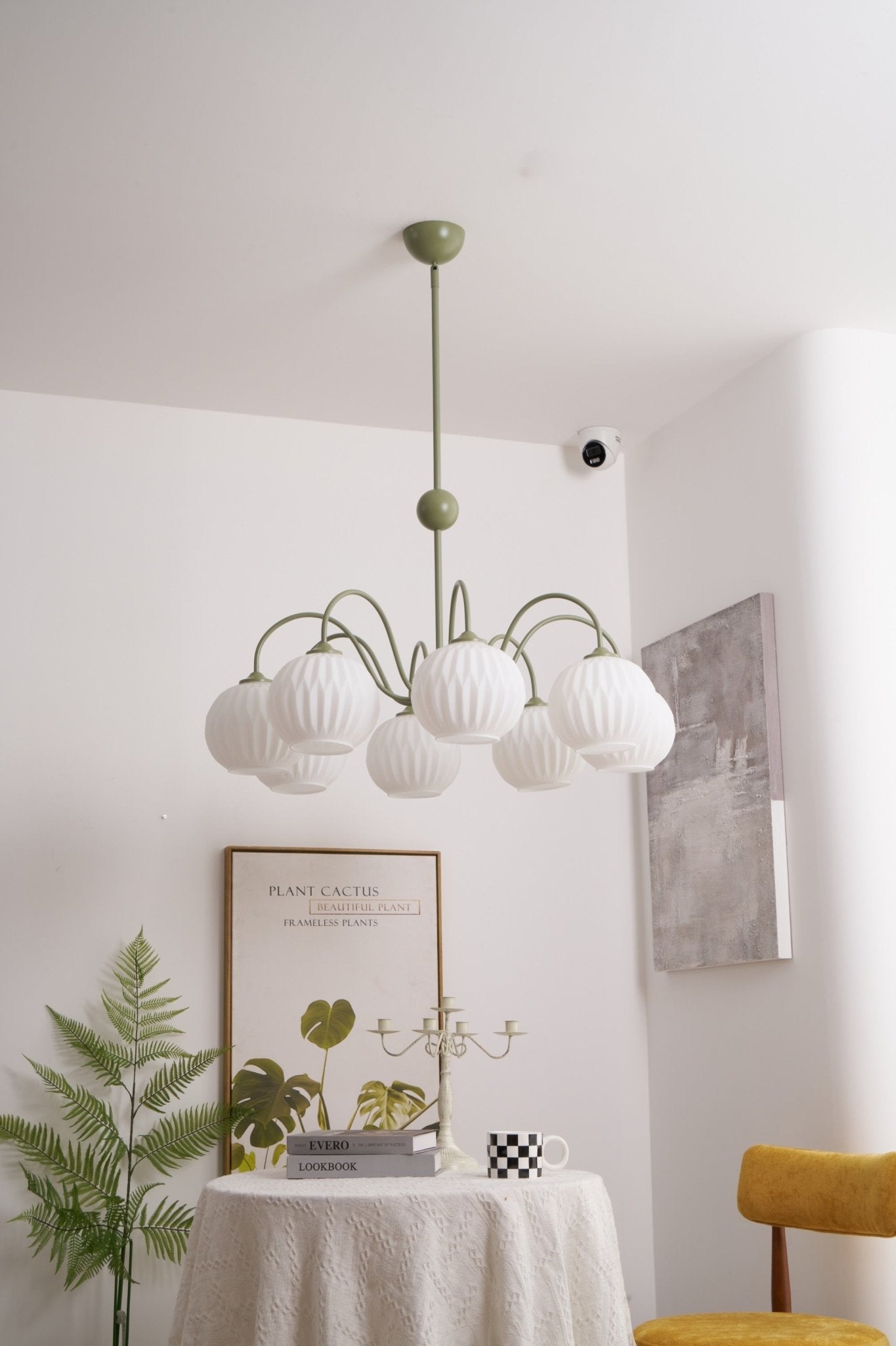 Colven Chandelier Green Ribbed Glass Modern 8-Light-Neutral Decor