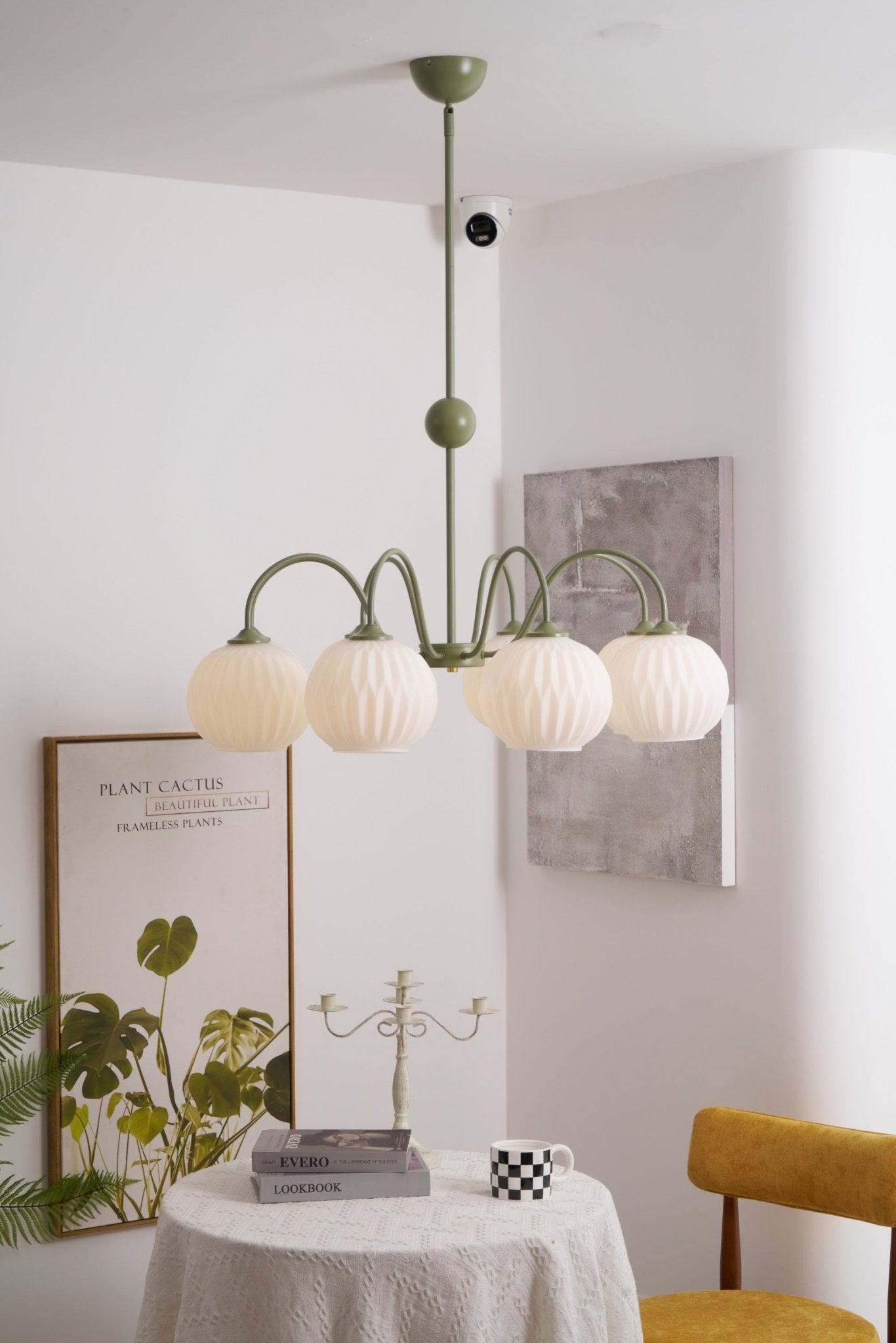 Colven Chandelier Green Ribbed Glass Modern 8-Light-Neutral Decor