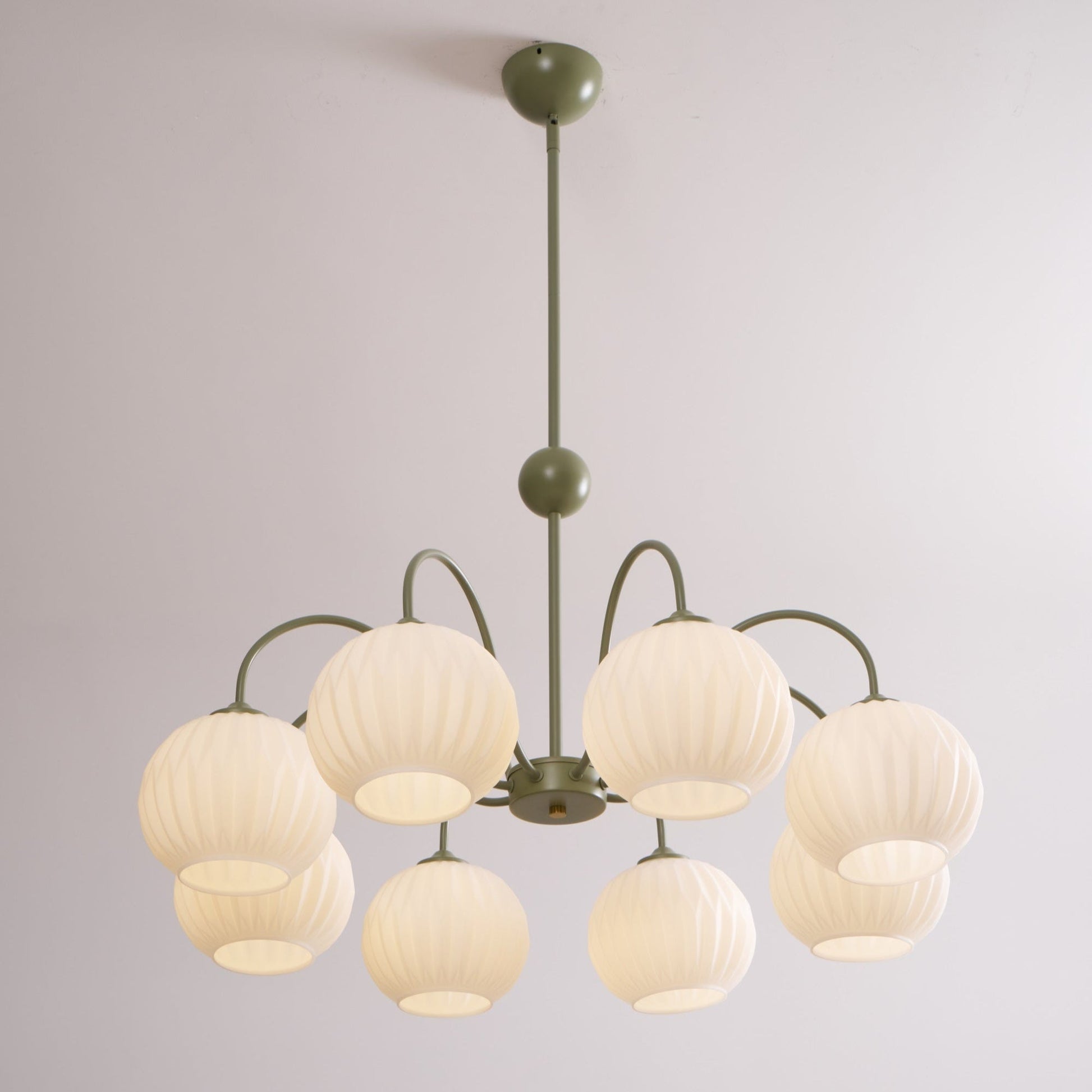 Colven Chandelier Green Ribbed Glass Modern 8-Light-Neutral Decor