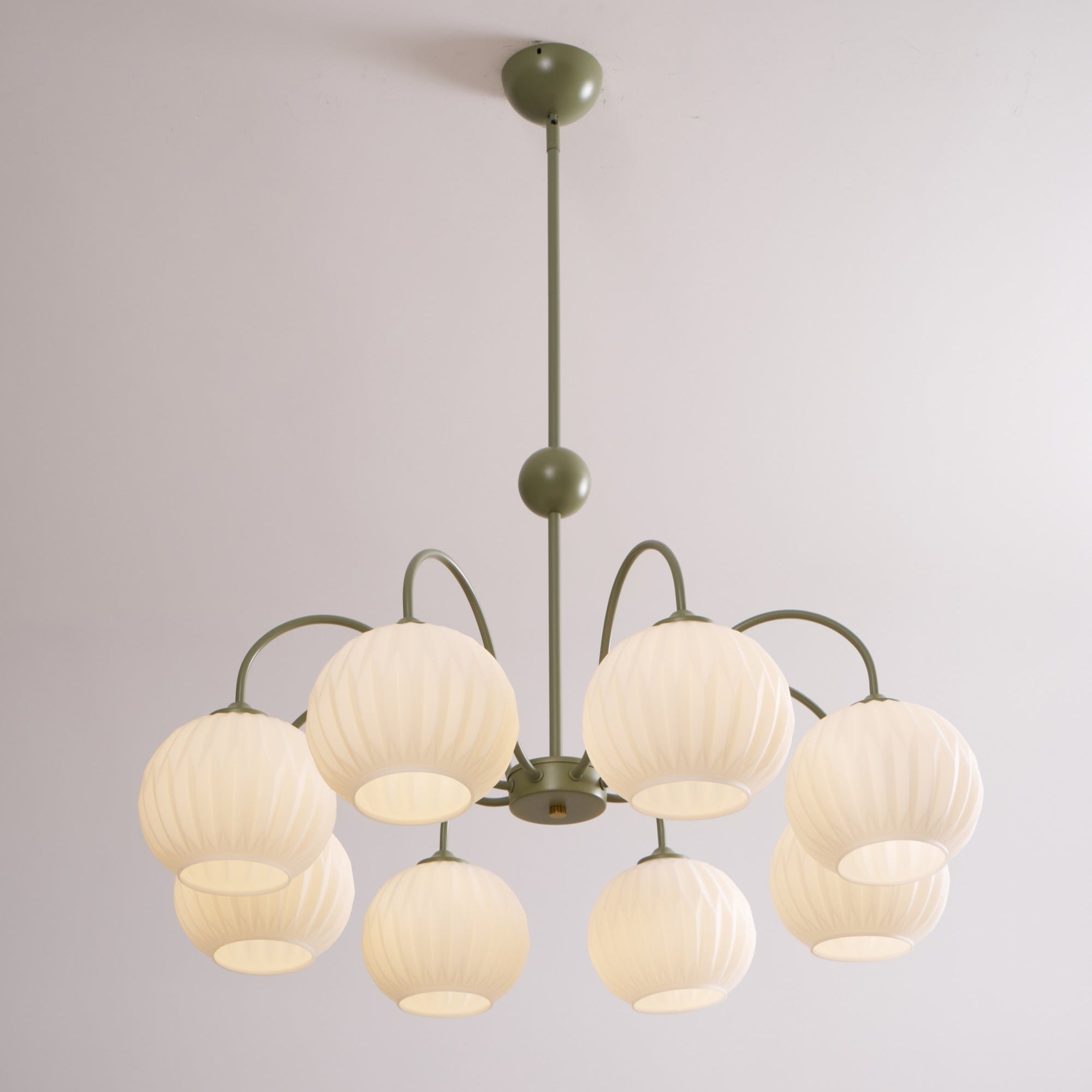 Colven Chandelier Green Ribbed Glass Modern 8-Light-Neutral Decor