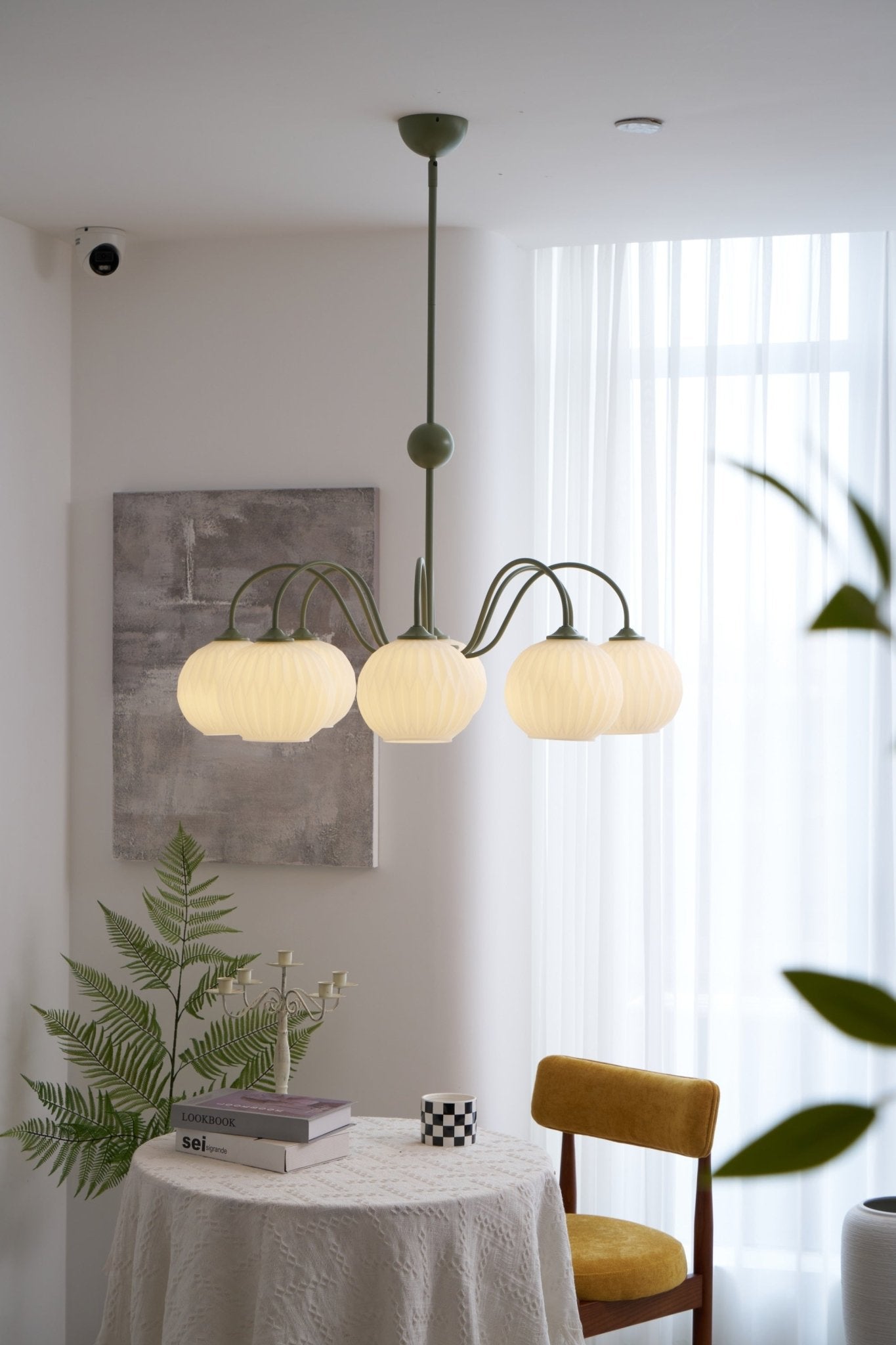 Colven Chandelier Green Ribbed Glass Modern 8-Light-Neutral Decor