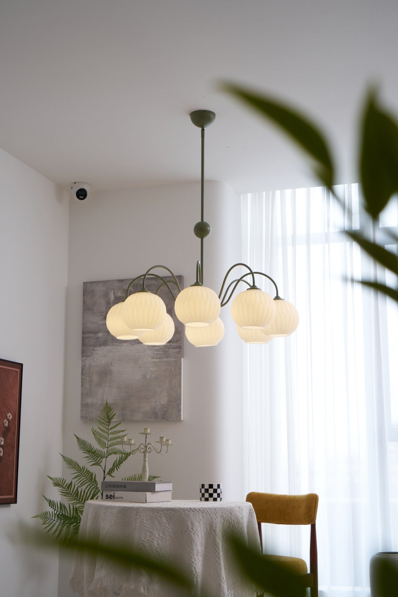 Colven Chandelier Green Ribbed Glass Modern 8-Light-Neutral Decor