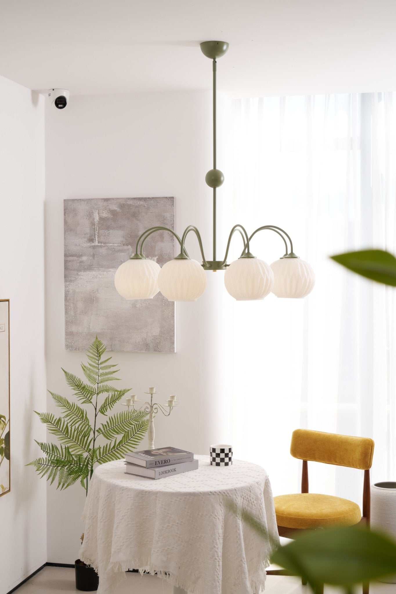 Colven Chandelier Green Ribbed Glass Modern 8-Light-Neutral Decor