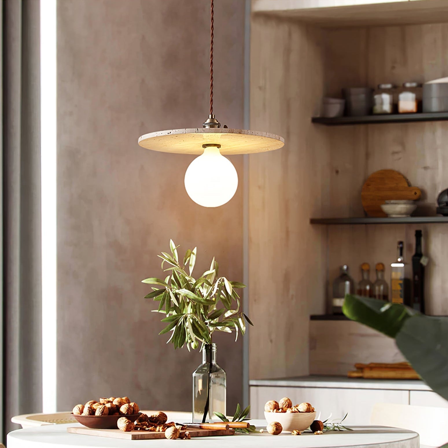 Nico Minimalist Travertine Pendant Light-Neutral Decor