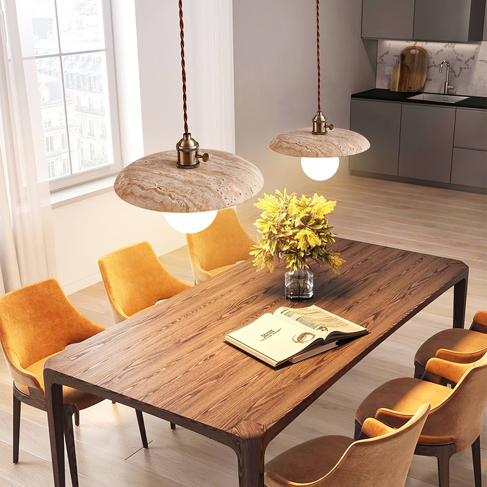 Nico Minimalist Travertine Pendant Light-Neutral Decor