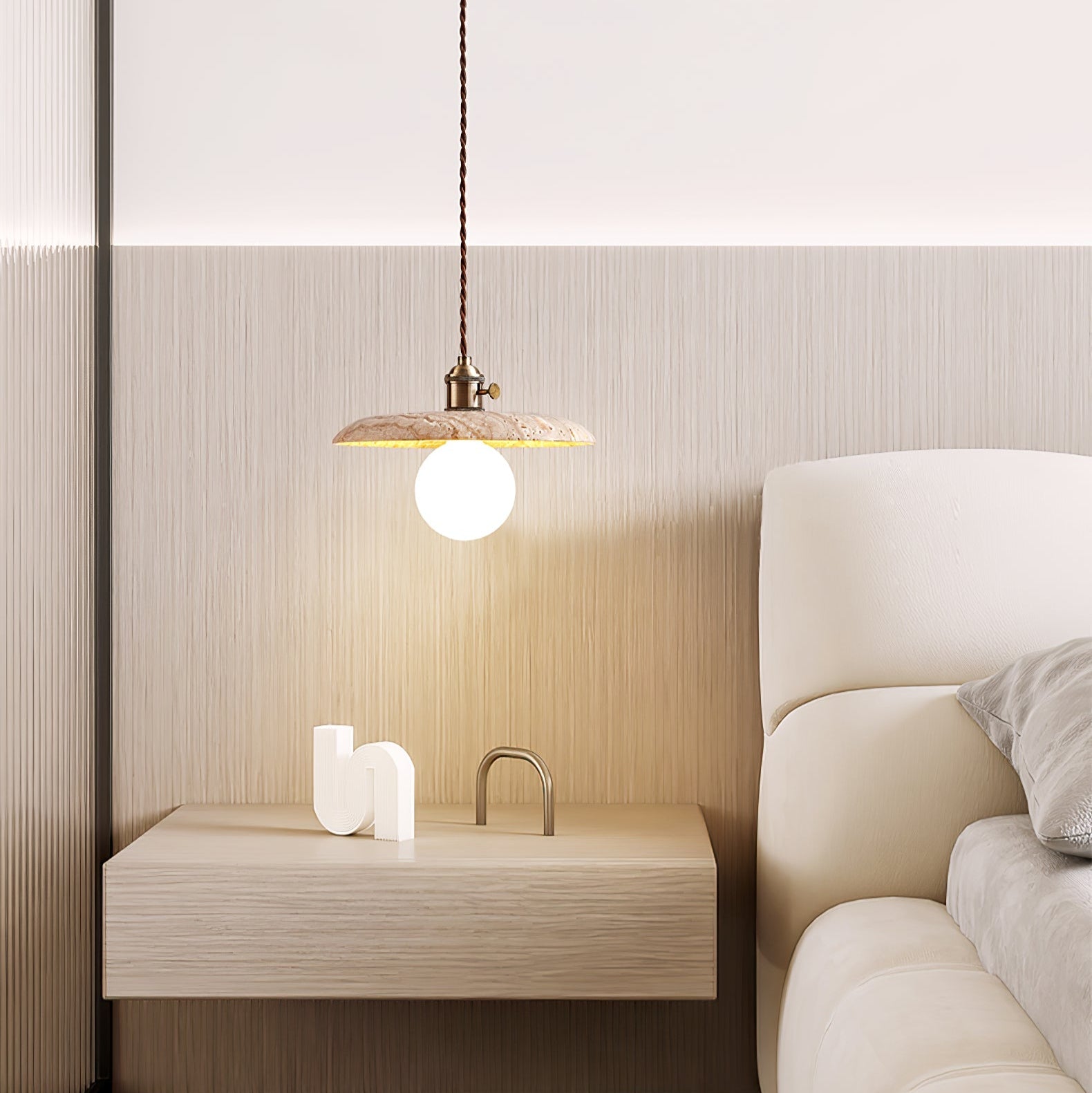 Nico Minimalist Travertine Pendant Light-Neutral Decor