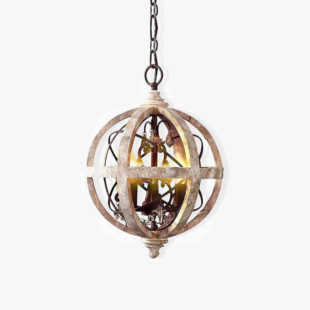 Juno Chandelier Retro Globe with Weathered Wood-Neutral Decor