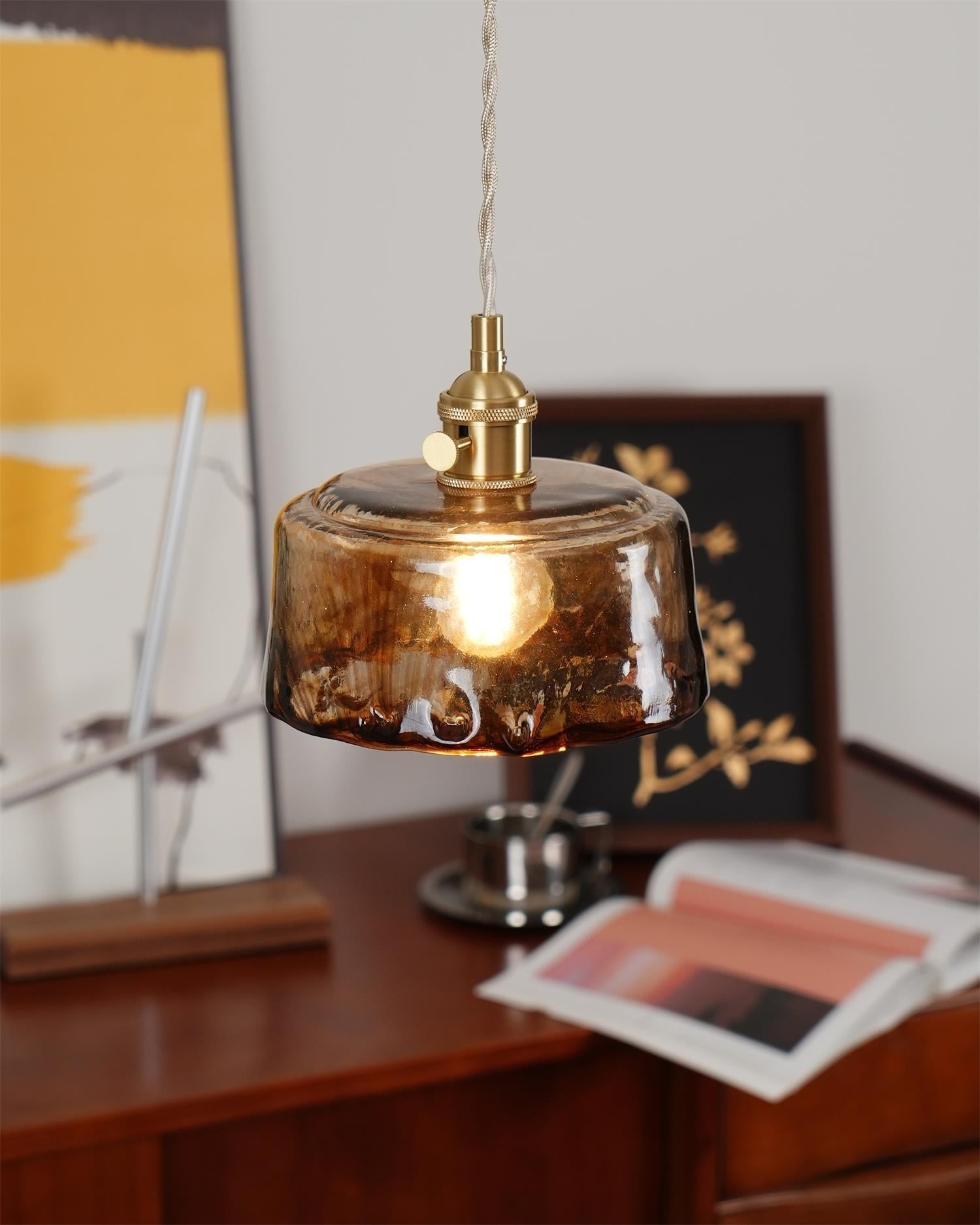 Velon Vintage Amber Glass Pendant Light-Neutral Decor