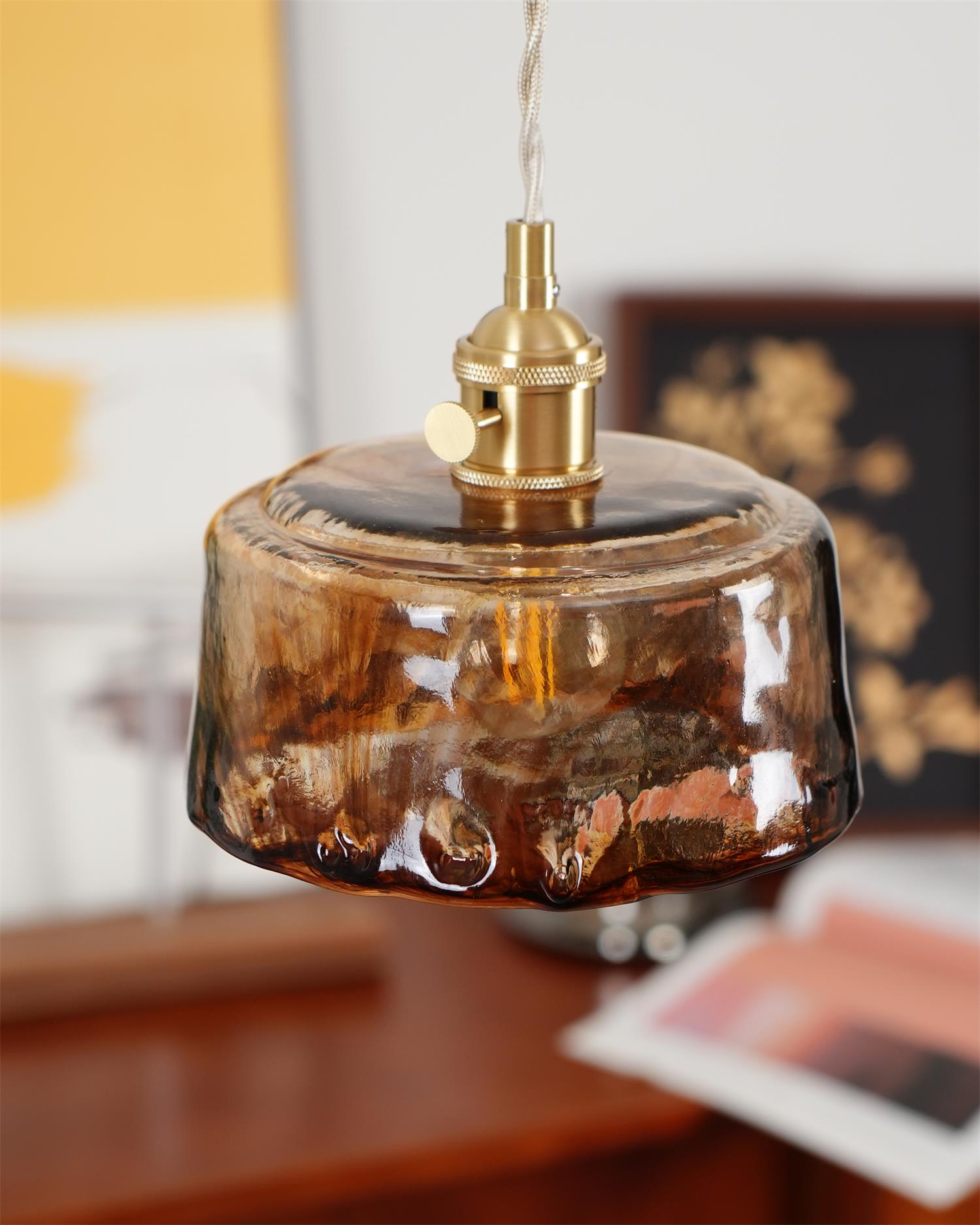 Velon Vintage Amber Glass Pendant Light-Neutral Decor