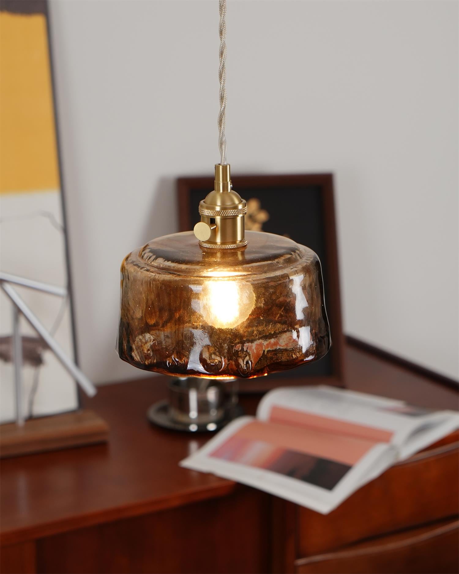 Velon Vintage Amber Glass Pendant Light-Neutral Decor